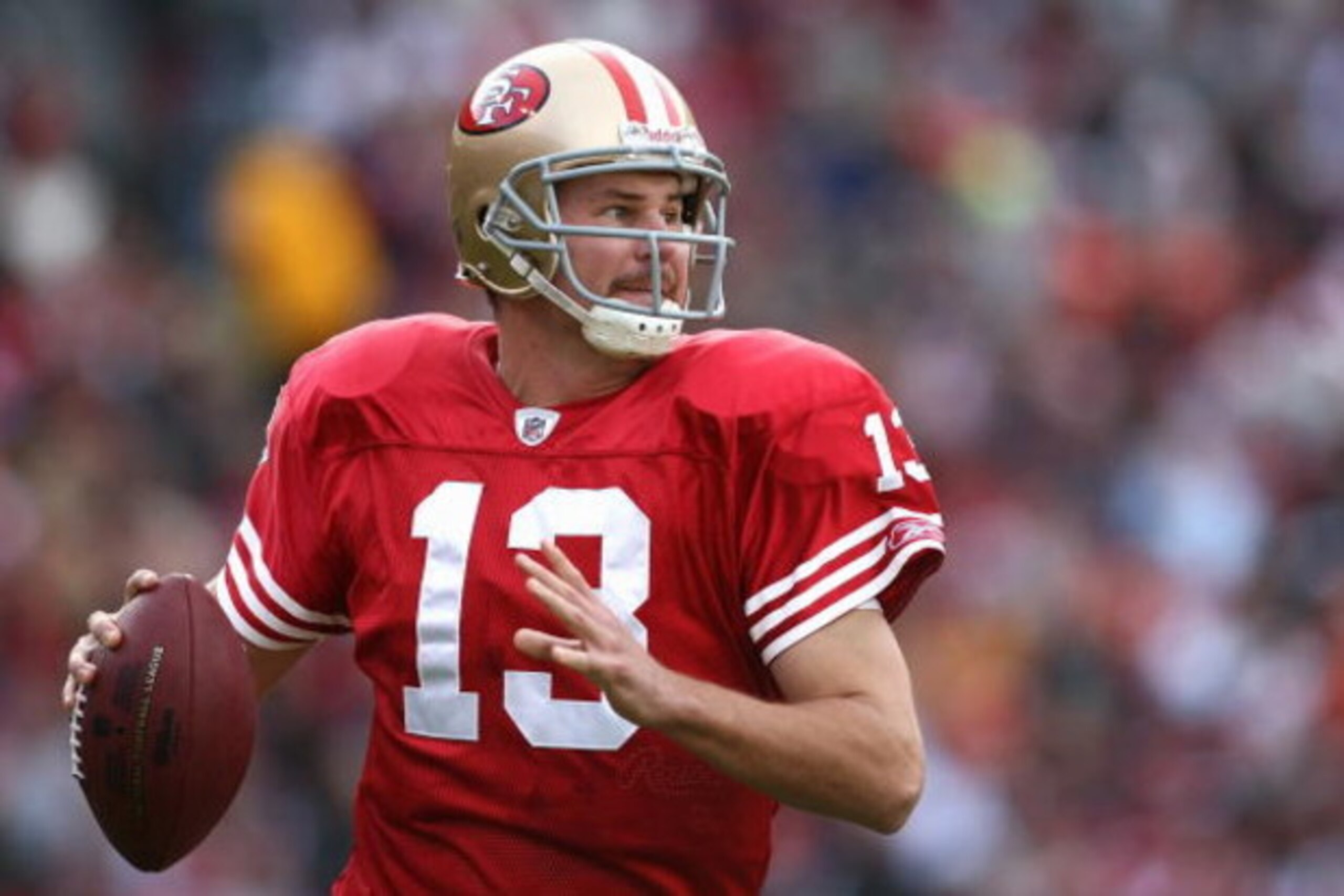 SAN FRANCISCO - DECEMBER 28:  Quarterback Shaun Hill #13 of the San Francisco 49ers passes the ball during the game against the Washington Redskins at Candlestick Park on December 28, 2008 in San Francisco, California. (Photo by: Jonathan Ferrey/Getty Ima