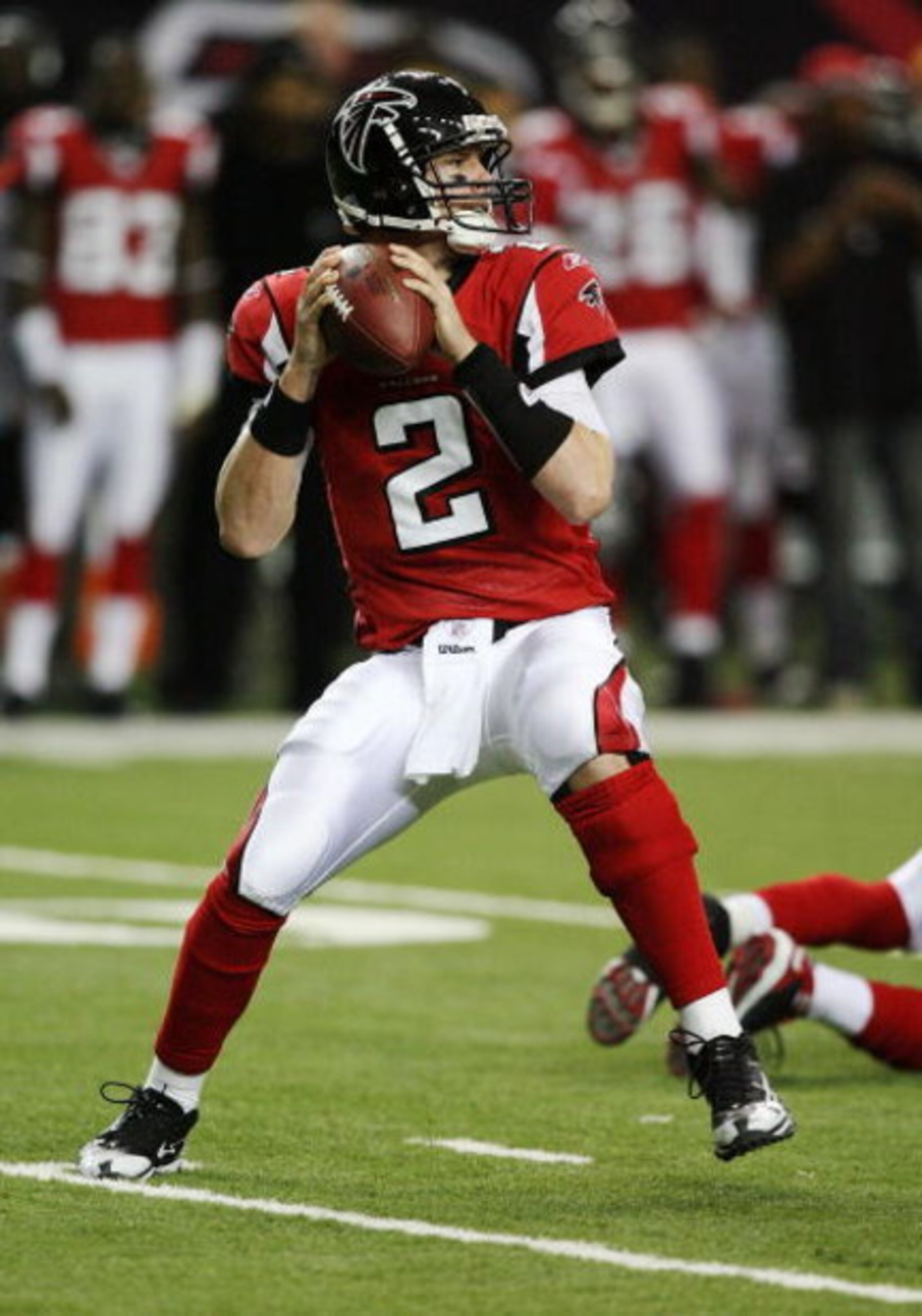ATLANTA - DECEMBER 28:  Quarterback Matt Ryan #2 of the Atlanta Falcons drops back to throw a pass against the St. Louis Rams at Georgia Dome on December 28, 2008 in Atlanta, Georgia.  The Falcons defeated the Rams 31-27.  (Photo by Doug Benc/Getty Images