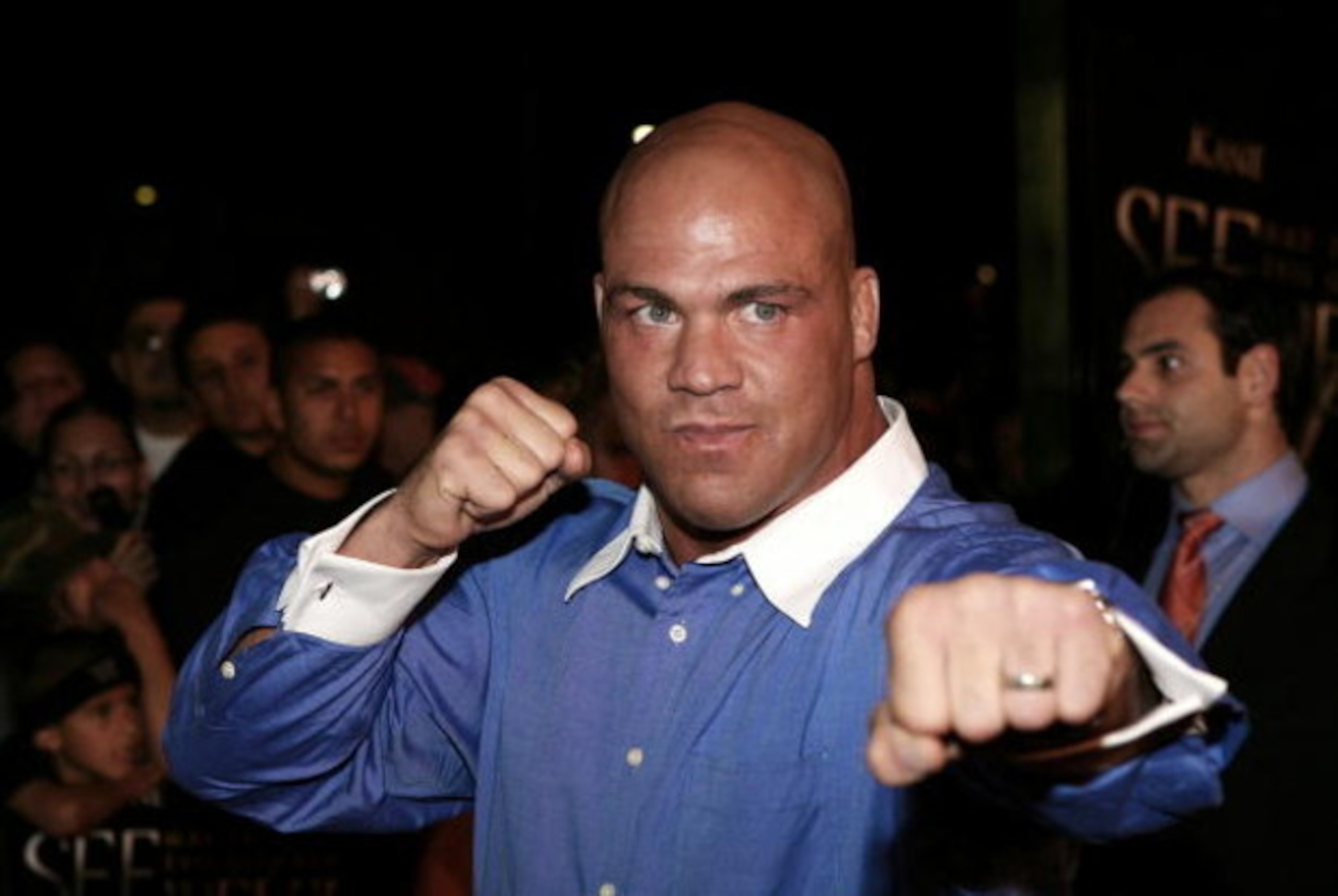 ORANGE, CA - MAY 08:  Wrestler Kurt Angle arrives at the Lions Gate Premiere of 'See No Evil' at the Century Stadium Promenade 25 on May 8, 2006 in Orange, California.  (Photo by Michael Buckner/Getty Images)
