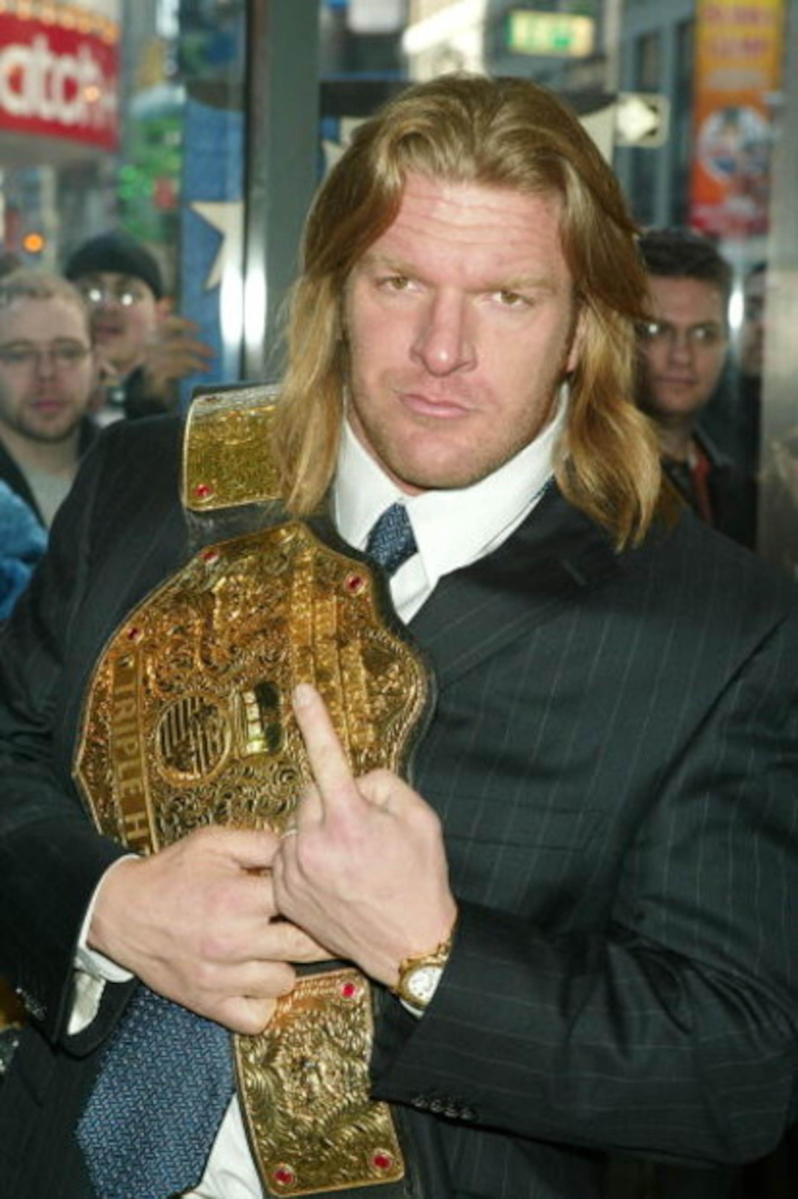 NEW YORK - MARCH 11:  Wrestler Triple H attends a press conference to promote Wrestlemania XX at Planet Hollywood March 11, 2004 in New York City.  (Photo by Peter Kramer/Getty Images)