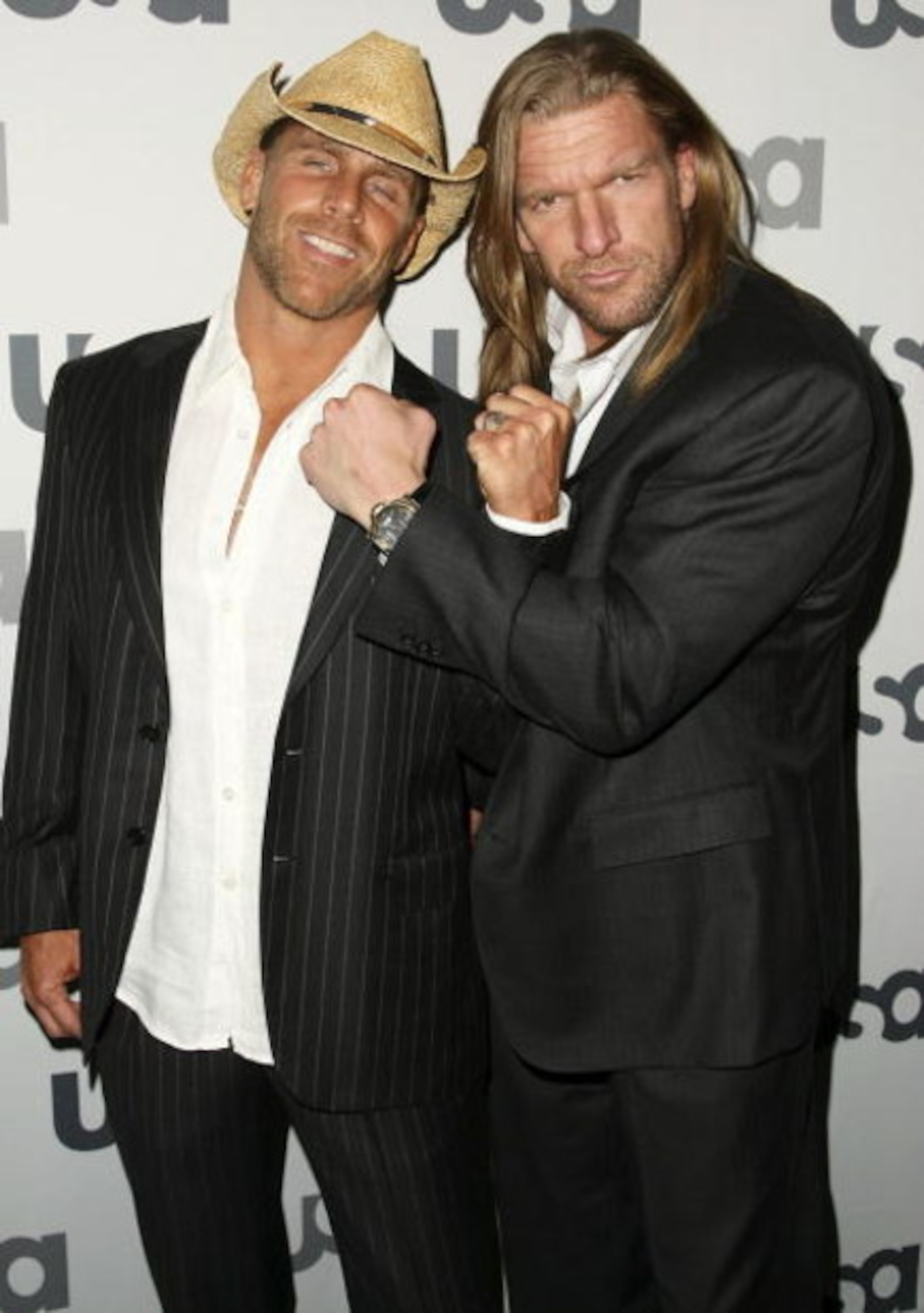 NEW YORK - MARCH 26: WWE wrestlers Shawn Michaels and Triple H attend the USA Network Upfront at The Modern on March 26, 2008 in New York City.  (Photo by Andrew Walker/Getty Images)