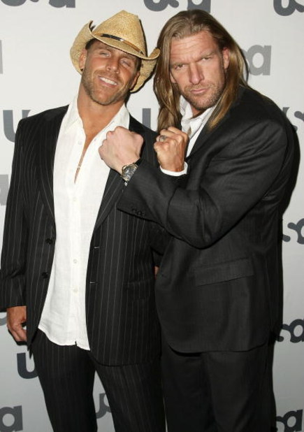 NEW YORK - MARCH 26: WWE wrestlers Shawn Michaels and Triple H attend the USA Network Upfront at The Modern on March 26, 2008 in New York City.  (Photo by Andrew Walker/Getty Images)