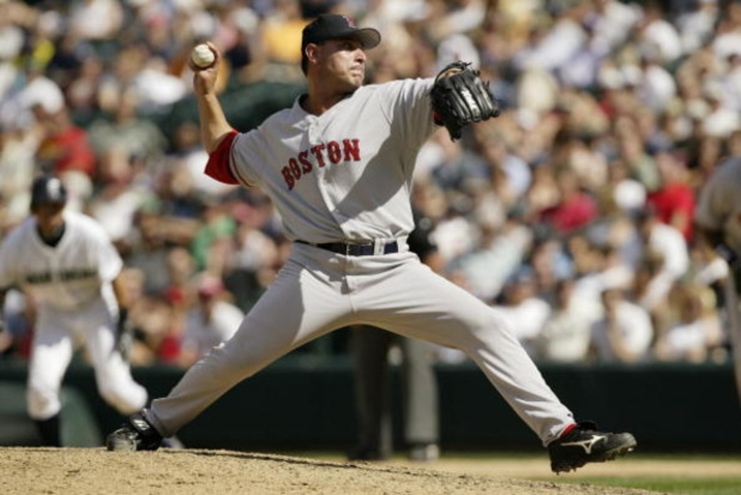 SEATTLE - JULY 22:  Rudy Seanez #37 of the Boston Red Sox pitches against the Seattle Mariners on July 22, 2006 at Safeco Field in Seattle, Washington. The Mariners defeated the Red Sox 5-2. (Photo by Otto Greule Jr/Getty Images) 