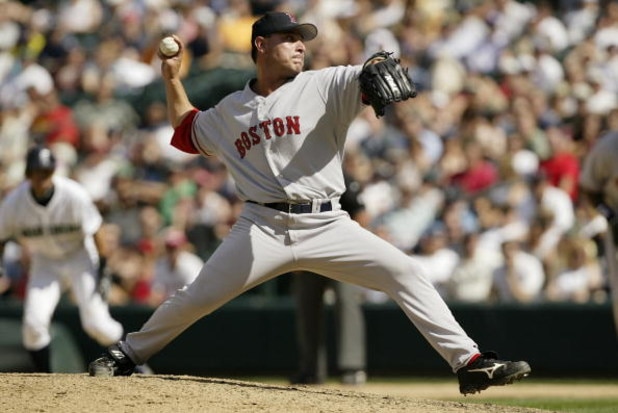 SEATTLE - JULY 22:  Rudy Seanez #37 of the Boston Red Sox pitches against the Seattle Mariners on July 22, 2006 at Safeco Field in Seattle, Washington. The Mariners defeated the Red Sox 5-2. (Photo by Otto Greule Jr/Getty Images) 