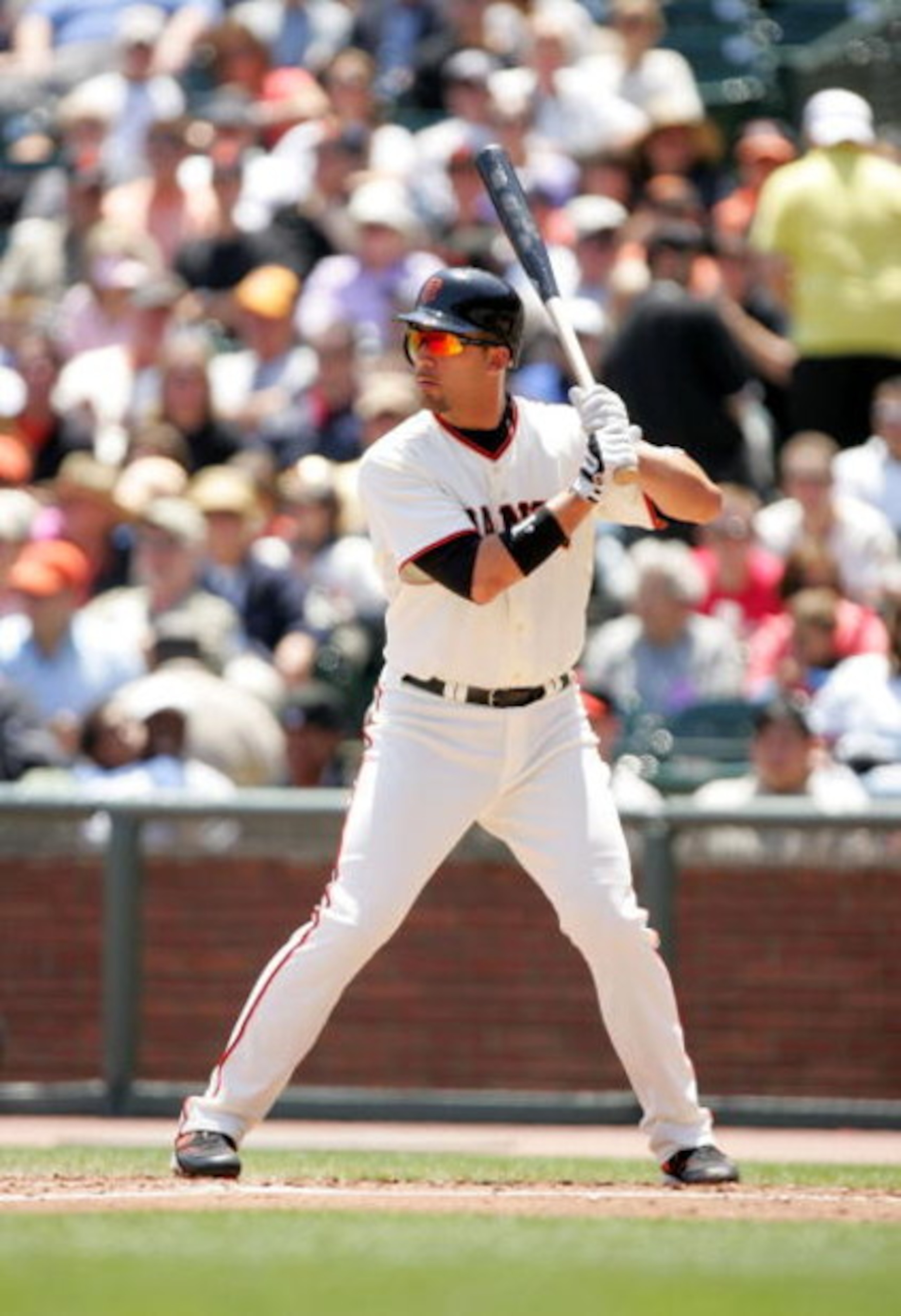 SAN FRANCISCO - MAY 25:  Travis Ishikawa #10 of the San Francisco Giants bats against the Atlanta Braves at AT&T Park on May 25, 2009 in San Francisco, California.  (Photo by Ezra Shaw/Getty Images)