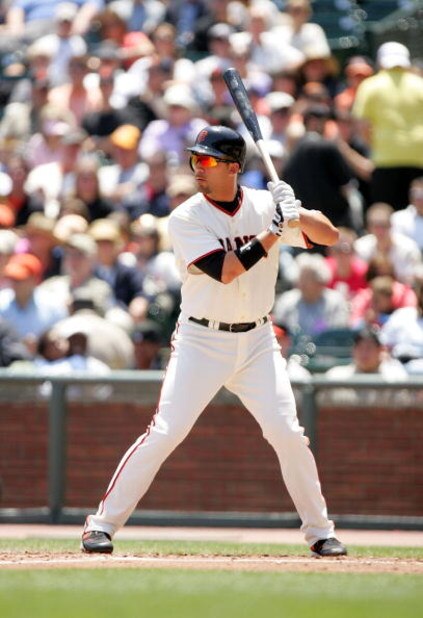 SAN FRANCISCO - MAY 25:  Travis Ishikawa #10 of the San Francisco Giants bats against the Atlanta Braves at AT&T Park on May 25, 2009 in San Francisco, California.  (Photo by Ezra Shaw/Getty Images)