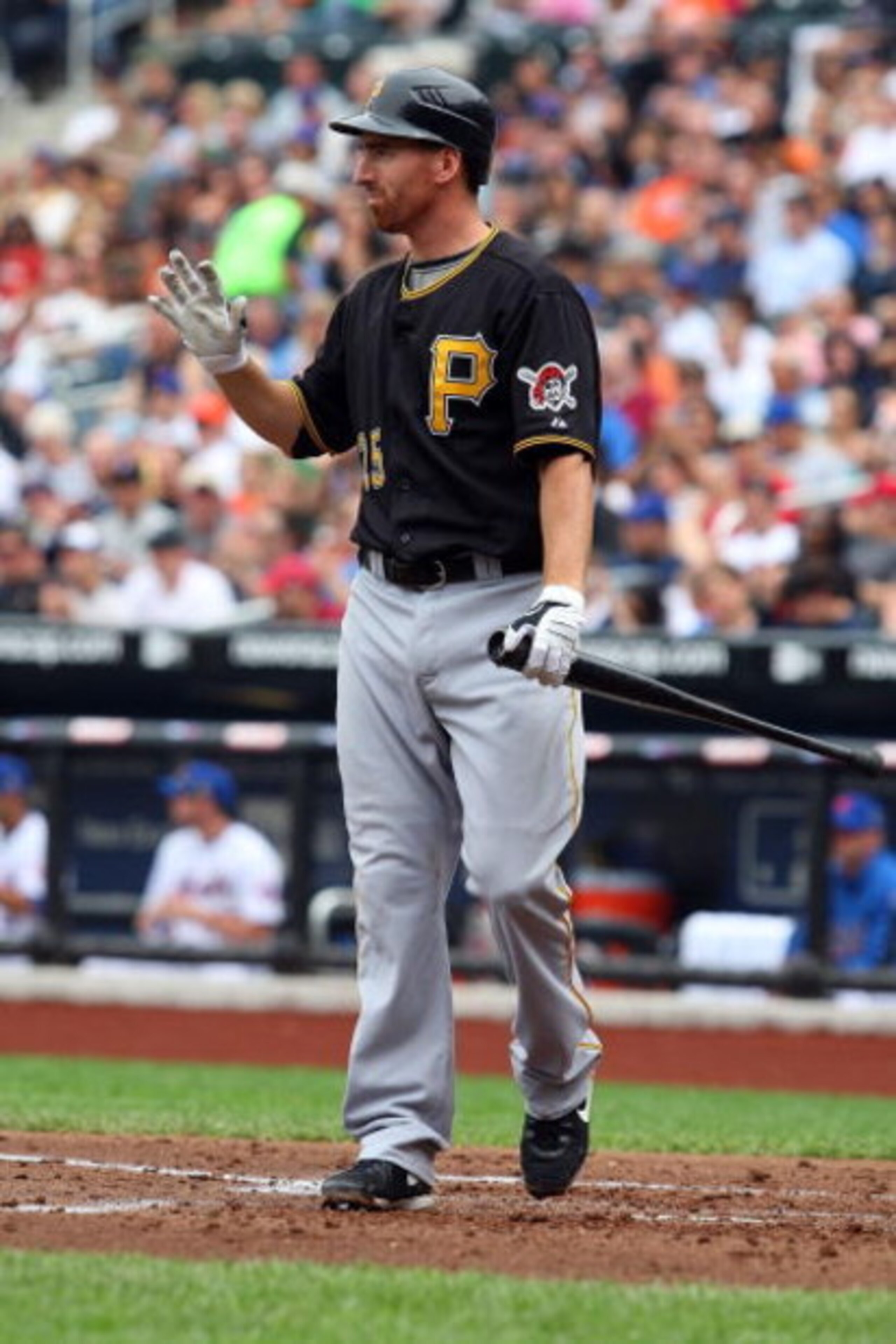 NEW YORK - MAY 09:  Adam LaRoche #25 of the Pittsburgh Pirates bats against the New York Mets on May 9, 2009 at Citi Field in the Flushing neighborhood of the Queens borough of New York City. The Mets defeated the Pirates 10-1.  (Photo by Jim McIsaac/Gett
