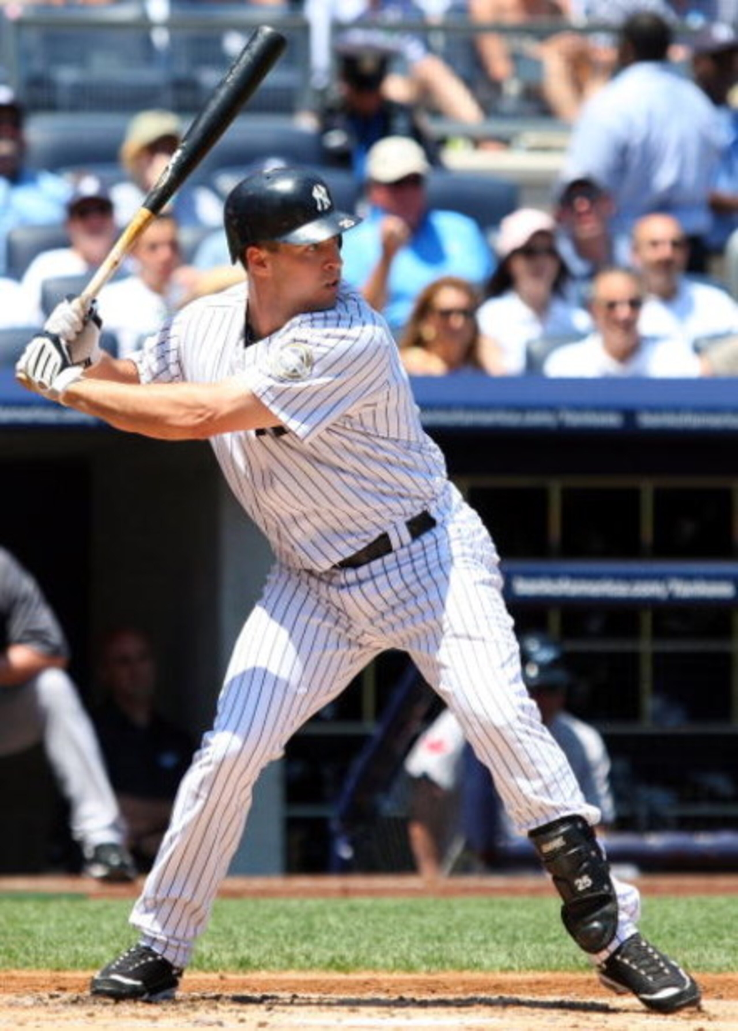 NEW YORK - JULY 06:  Mark Teixeira #25 of the New York Yankees bats against the Toronto Blue Jays on July 6, 2009 at Yankee Stadium in the Bronx borough of New York City. The Jays defeated the yankees 7-6.  (Photo by Jim McIsaac/Getty Images)