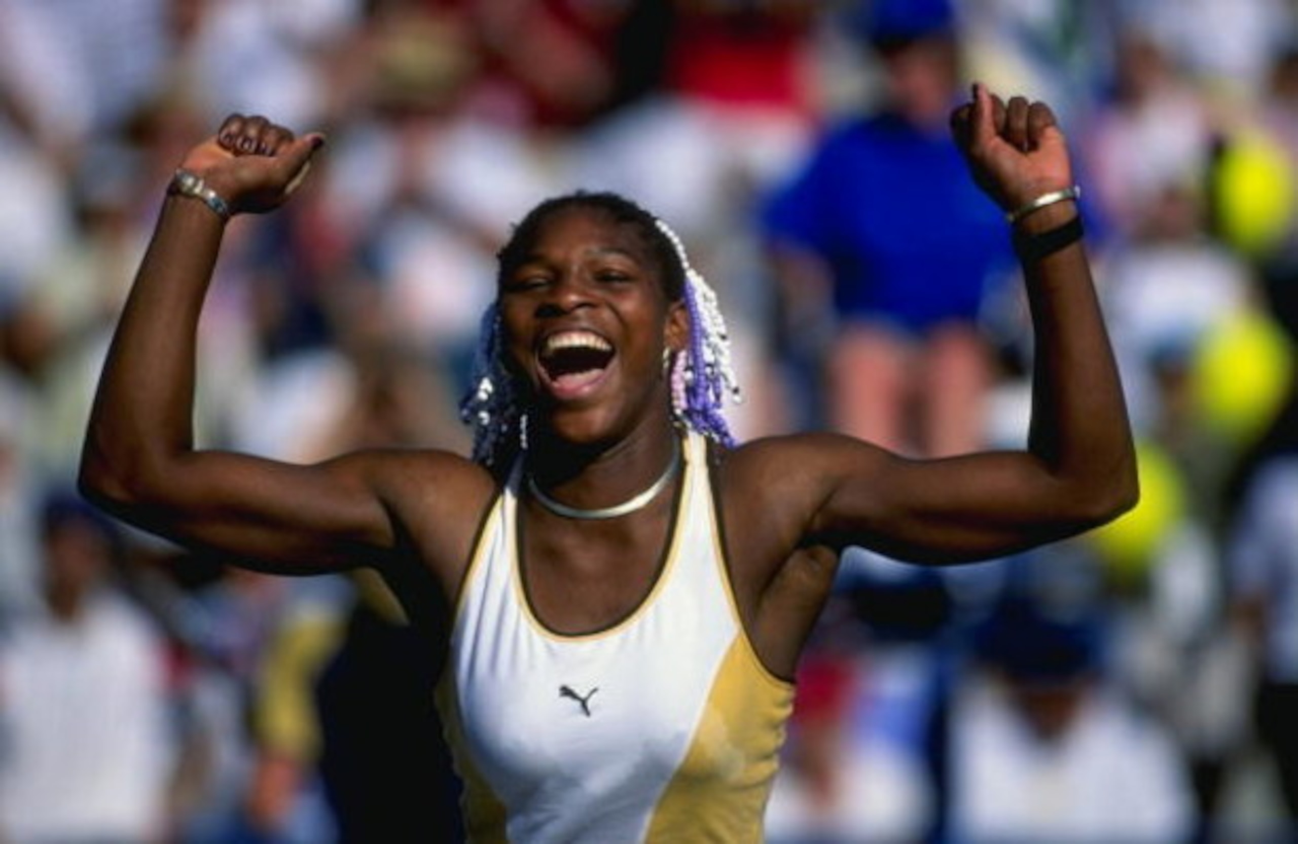 13 Mar 1999: Serena Williams/USA celebrates her win during the Evert Cup at the Hyatt Grand Championship Resort in Indian Wells, California. Mandatory Credit: Gary M Prior  /Allsport