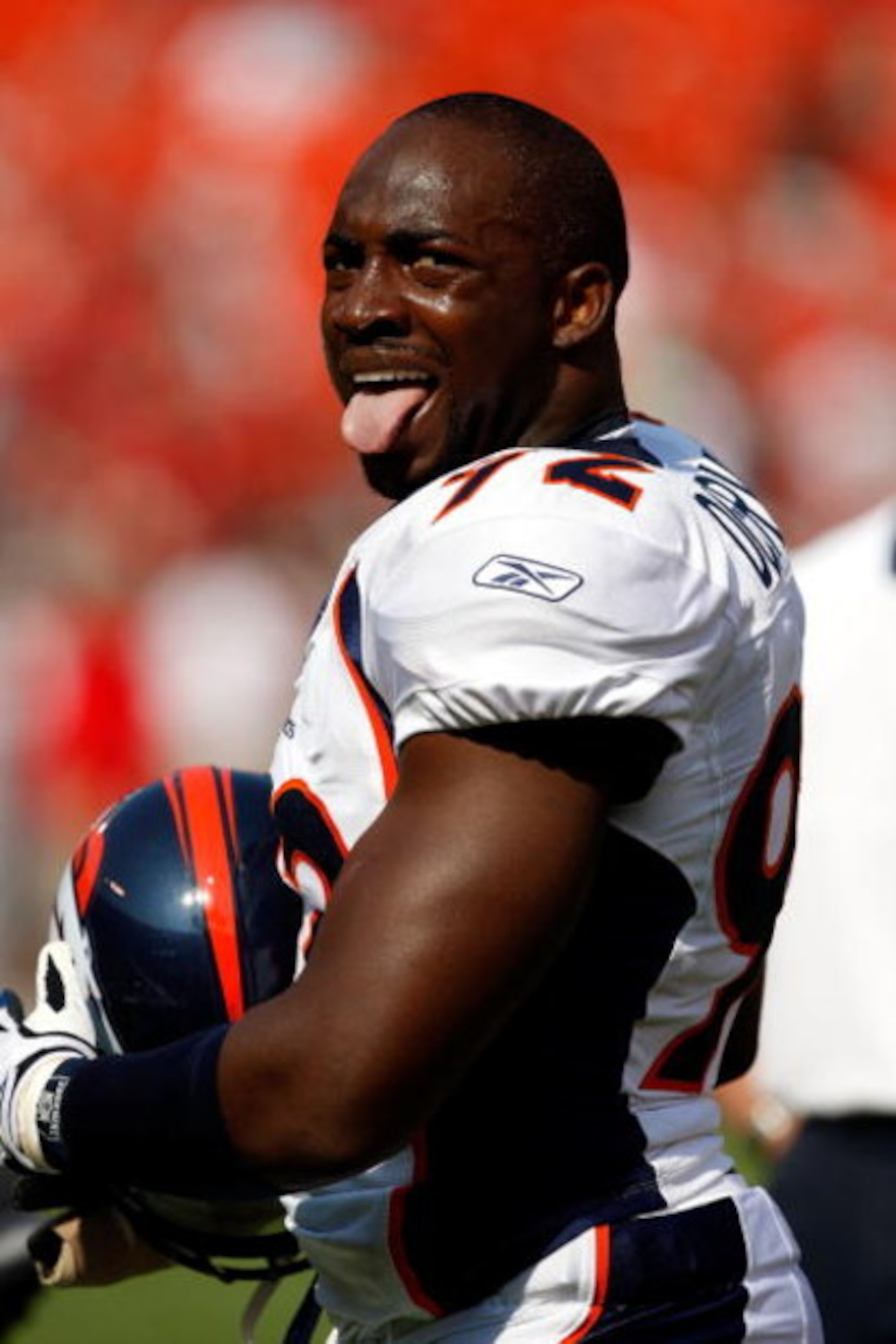 KANSAS CITY, MO - SEPTEMBER 28:  Elvis Dumervil #92 of the Denver Broncos interacts with fans prior to the start of the game against the Kansas City Chiefs on September 28, 2008 at Arrowhead Stadium in Kansas City, Missouri.  (Photo by Jamie Squire/Getty 
