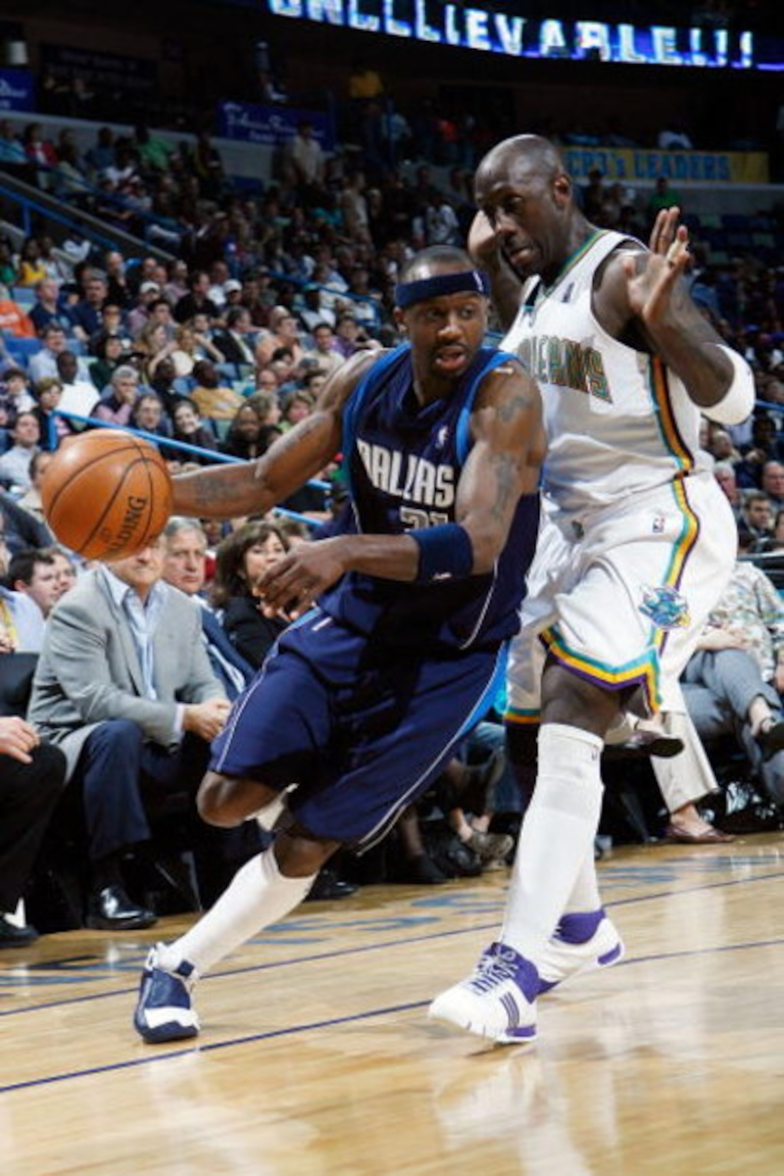 NEW ORLEANS - FEBRUARY 20:  Jason Terry #31 of the Dallas Mavericks drives the ball around Bobby Jackson #8 of the New Orleans Hornets on February 20, 2008 at the New Orleans Arena in New Orleans, Louisiana.  The Hornets defeated the Mavericks 104-93.  NO