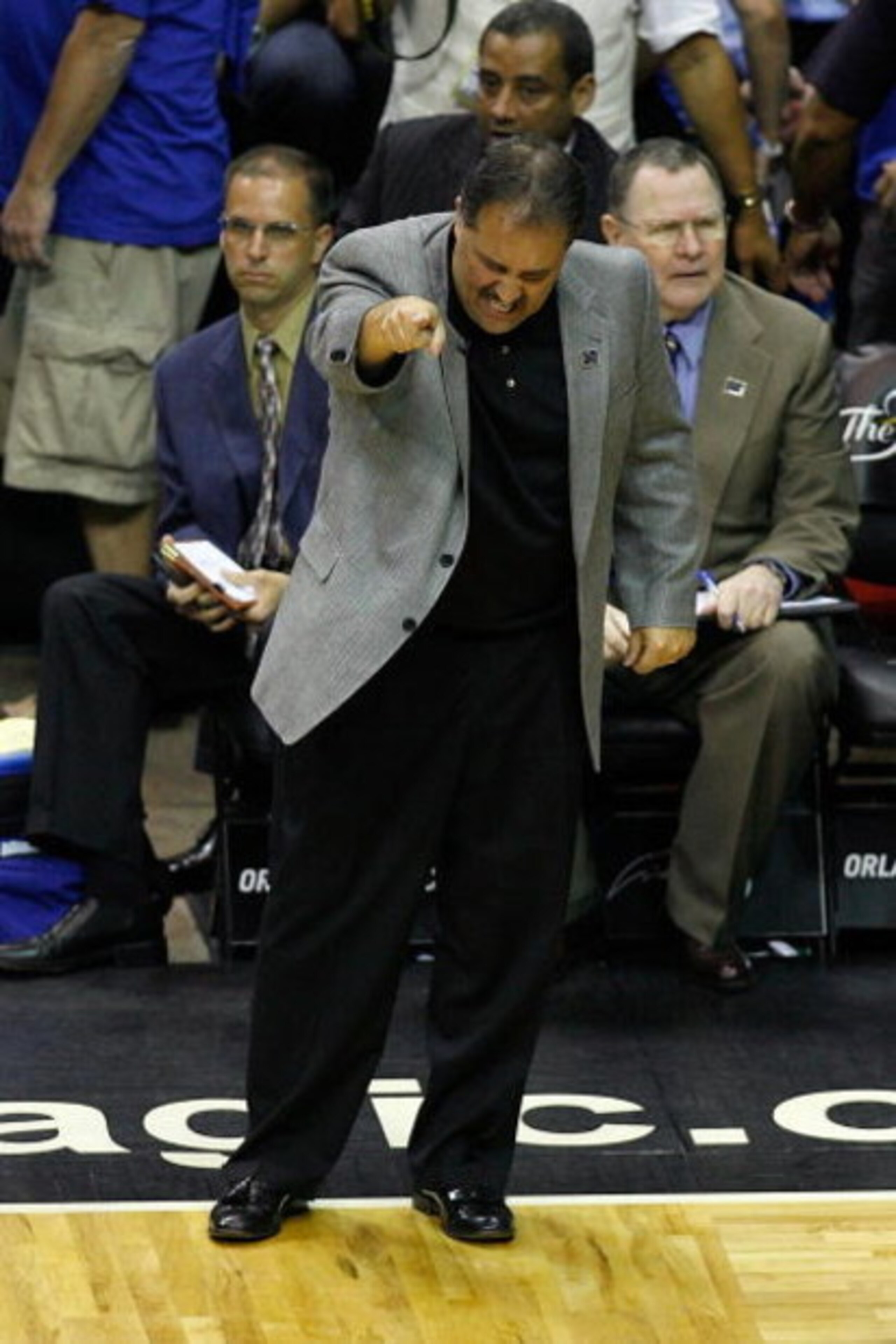ORLANDO, FL - JUNE 14:  Head coach Stan Van Gundy of the Orlando Magic reacts during the game against the Los Angeles Lakers in Game Five of the 2009 NBA Finals on June 14, 2009 at Amway Arena in Orlando, Florida.  The Lakers won 99-86.  NOTE TO USER:  Us