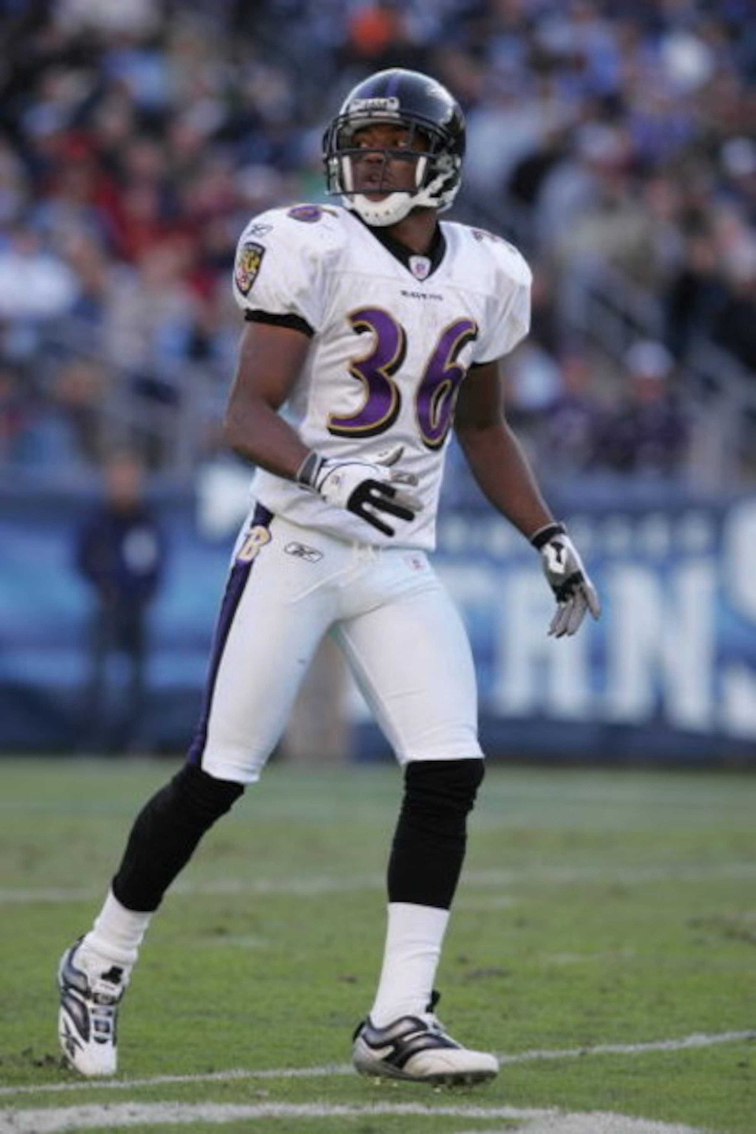 NASHVILLE, TN - NOVEMBER 12:  B.J. Sams #36 of the Baltimore Ravens looks on against the Tennessee Titans on November 12, 2006 at LP Field in Nashville, Tennessee.  The Ravens won 27-26.  (Photo by Andy Lyons/Getty Images)