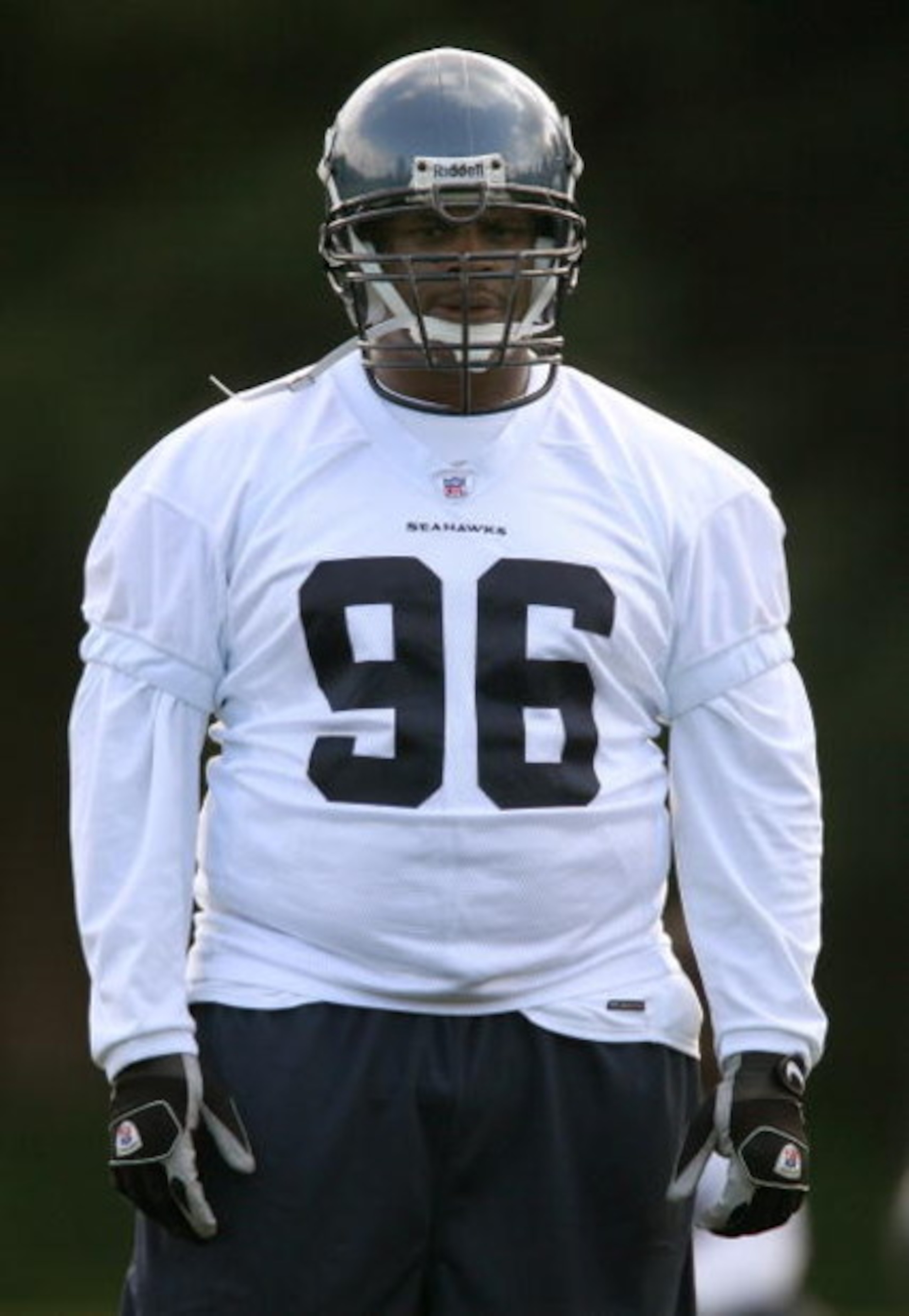 KIRKLAND, WA - MAY 04:  Defensive tackle Larry Tripplett #96 of the Seattle Seahawks looks on during mini camp on May 4, 2008 at Seahawks Headquarters in Kirkland, Washington. (Photo by Otto Greule Jr/Getty Images)