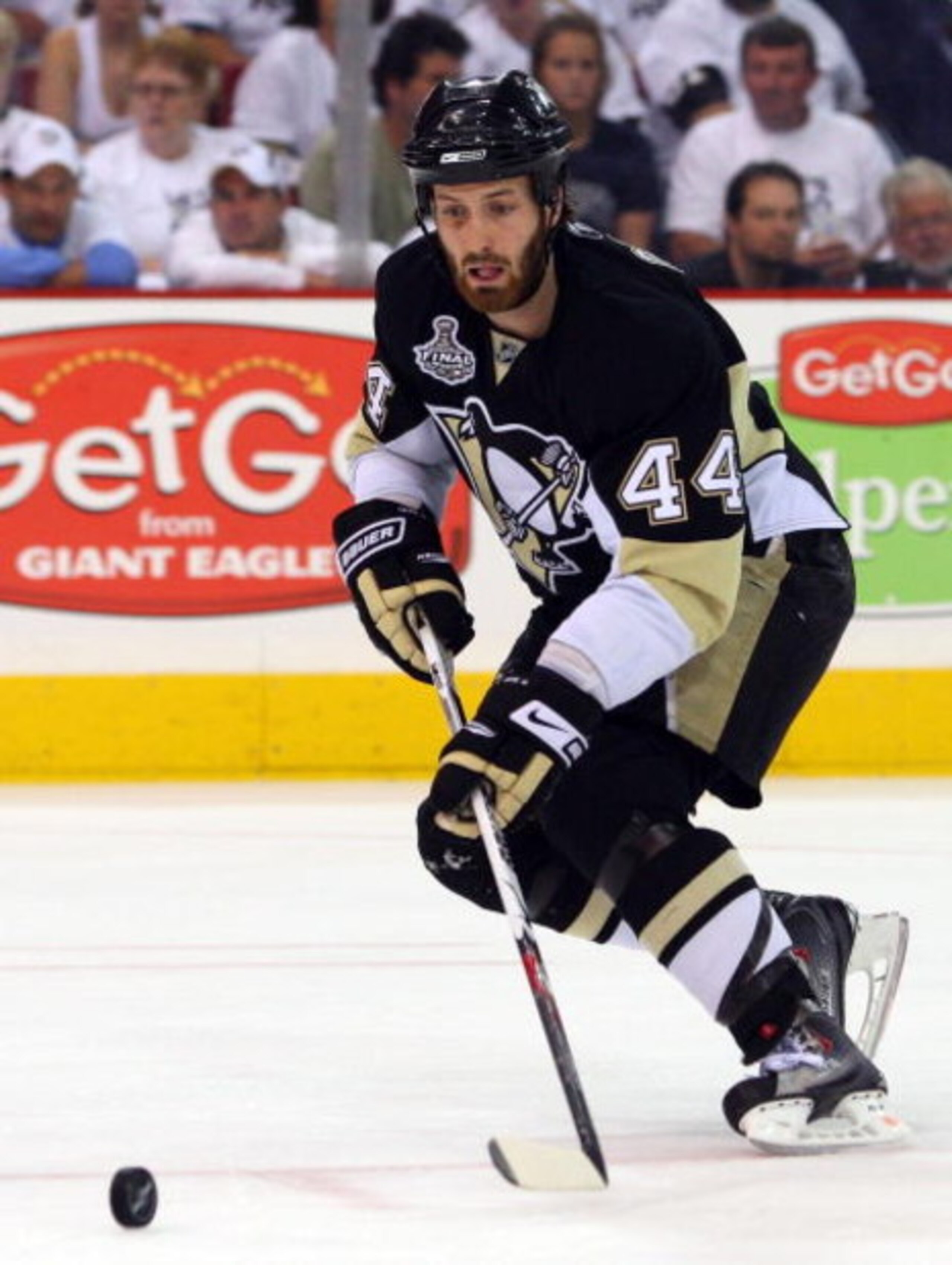 PITTSBURGH - JUNE 09:  Brooks Orpik #44 of the Pittsburgh Penguins skates against the Detroit Red Wings during Game Six of the NHL Stanley Cup Finals at the Mellon Arena on June 9, 2009 in Pittsburgh, Pennsylvania.  (Photo by Jim McIsaac/Getty Images)