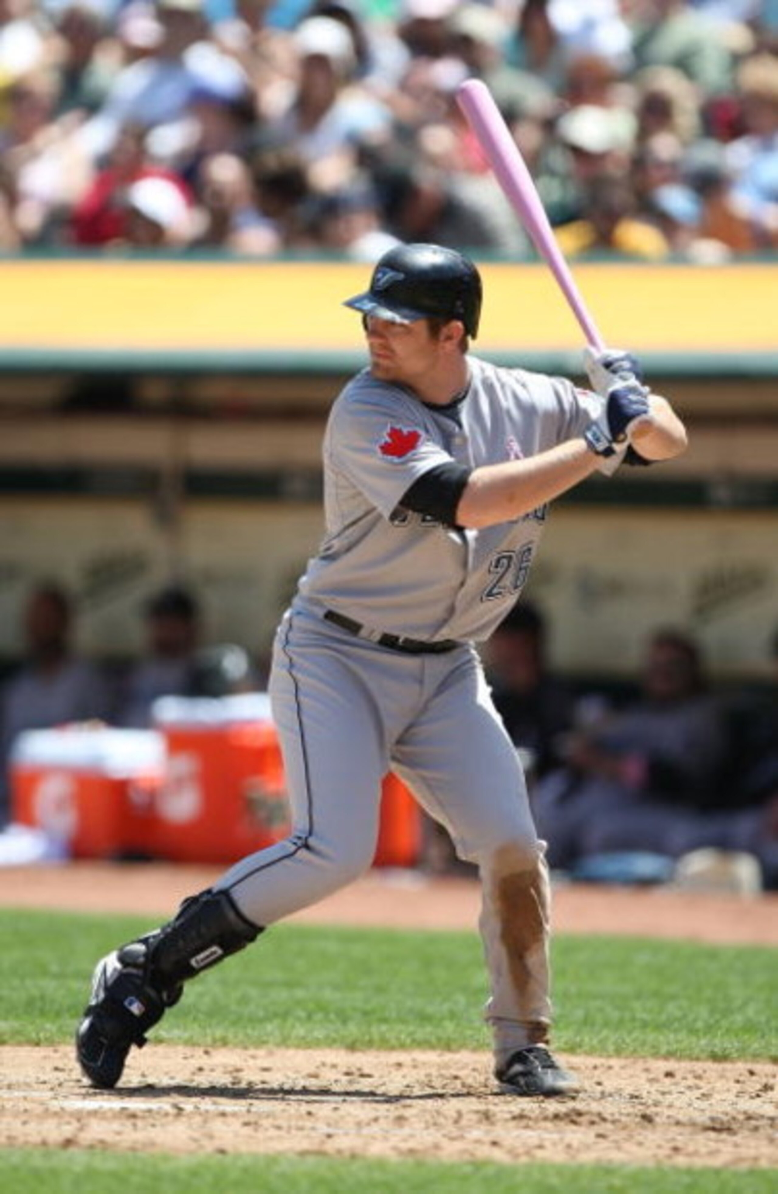 OAKLAND, CA - MAY 10: Adam Lind #26 of the Toronto Blue Jays bats against the Oakland Athletics during a Major League Baseball game on May 10, 2009 at the Oakland Coliseum in Oakland, California. (Photo by Jed Jacobsohn/Getty Images) OAKLAND, CA - MAY 10: Adam Lind #26 of the Toronto Blue Jays bats against the Oakland Athletics during a Major League Baseball game on May 10, 2009 at the Oakland Coliseum in Oakland, California. (Photo by Jed Jacobsohn/Getty Images)