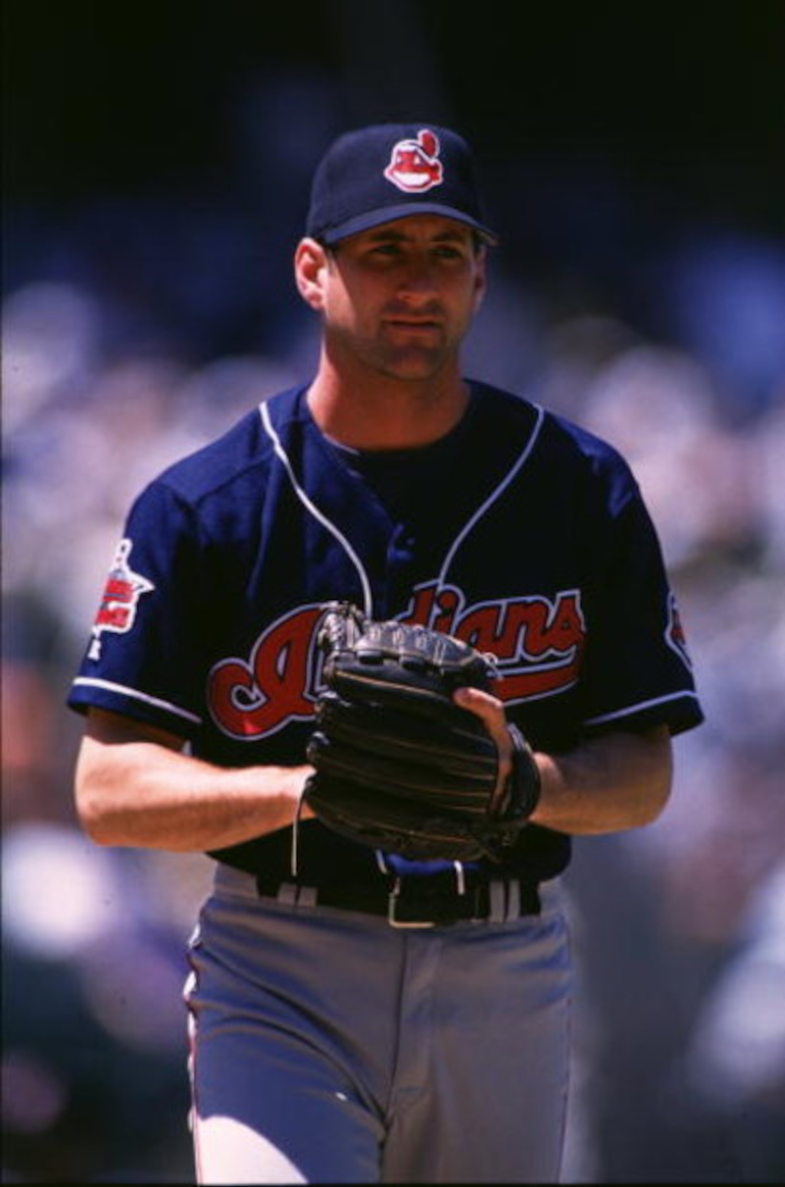 10 Aug 1996:  Pitcher Charles Nagy of the Cleveland Indians looks to receives the signs during the Indians 5-1 loss to the Oakland Athletics at Oakland Coliseum in Oakland, California. Mandatory Credit: Otto Greule/ALLSPORT