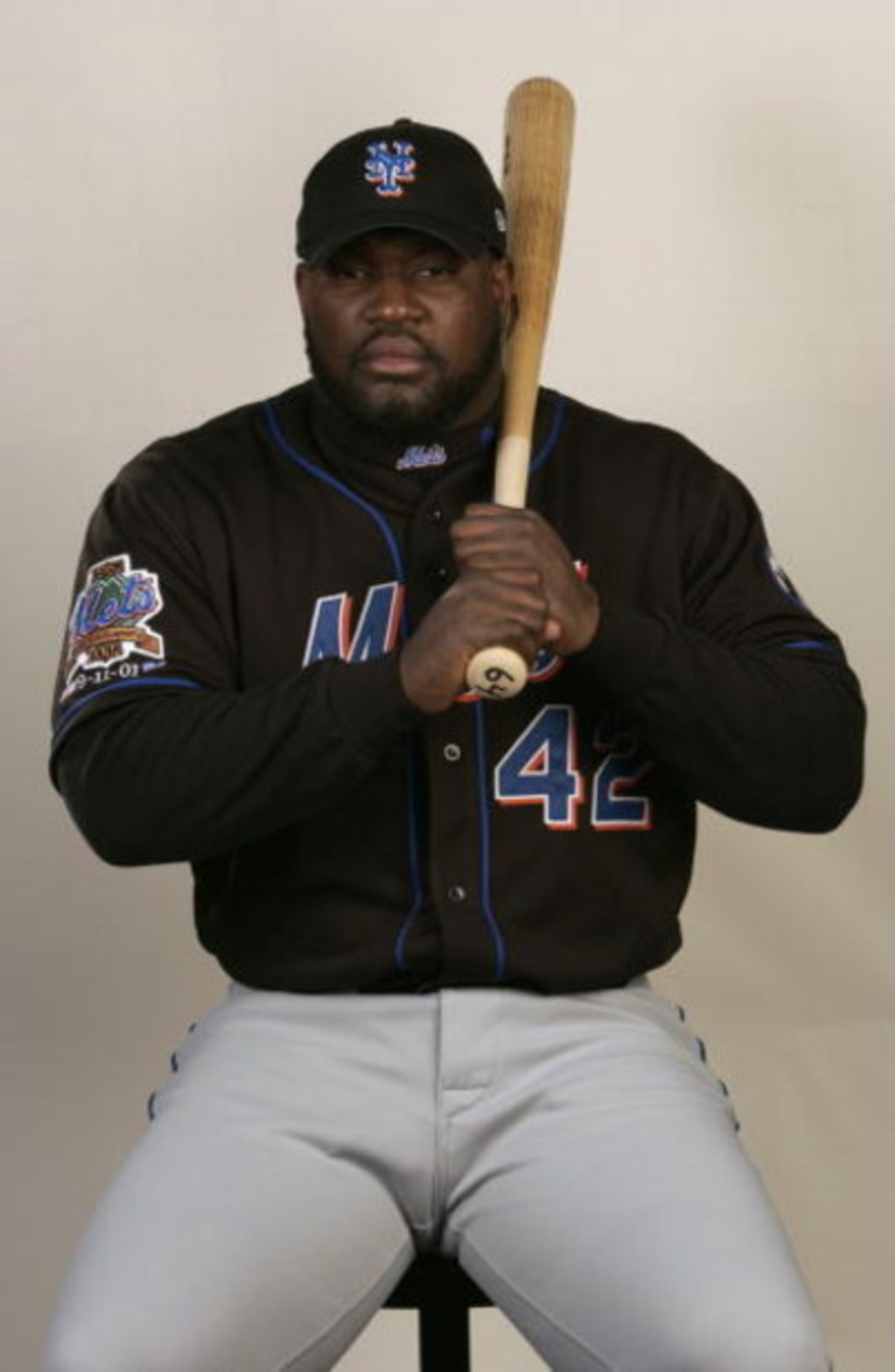 PORT ST. LUCIE, FL - FEBRUARY 25: Mo Vaughn of the New York Mets poses for a portrait during media day at Thomas J. White Stadium on February 25, 2003 in Port St. Lucie, Florida.  (Photo by Fernando Medina/Getty Images) 