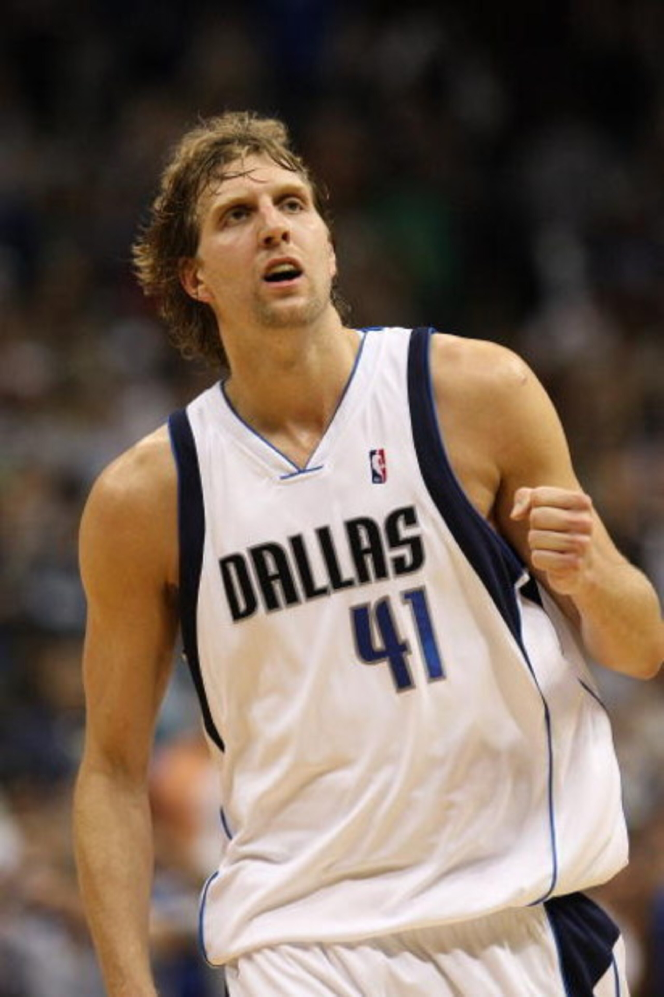DALLAS - MAY 11:  Forward Dirk Nowitzki #41 of the Dallas Mavericks reacts after making a shot against the Denver Nuggets in Game Four of the Western Conference Semifinals during the 2009 NBA Playoffs at American Airlines Center on May 11, 2009 in Dallas,