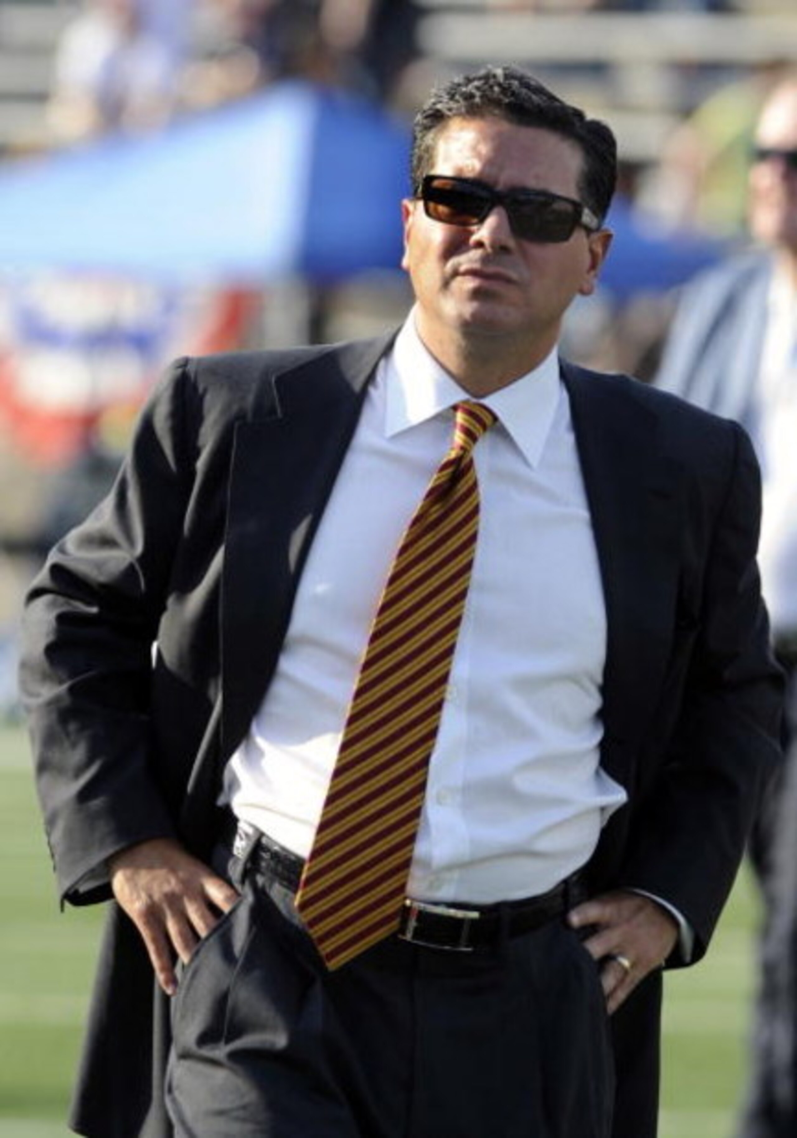 CANTON, OH - AUGUST 3: Owner Daniel Snyder of the Washington Redskins checks the field before play against the Indianapolis Colts in  the Pro Football Hall of Fame Game at Fawcett Stadium on August 3, 2008 in Canton, Ohio.   (Photo by Al Messerschmidt/Get