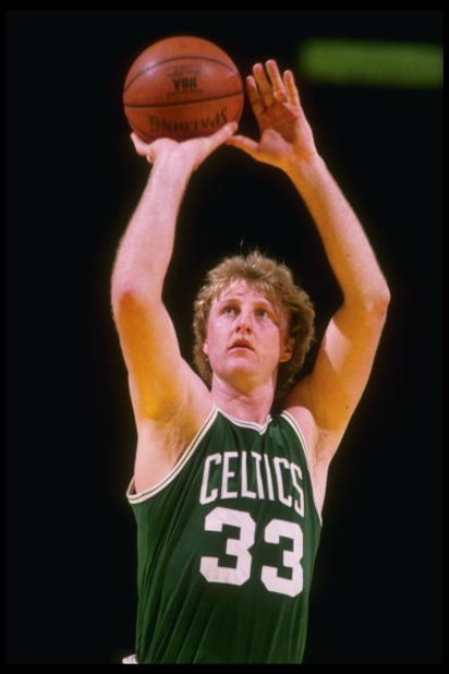 1985:  Boston Celtis forward Larry Bird shoots during game. Mandatory Credit: Allsport  /Allsport