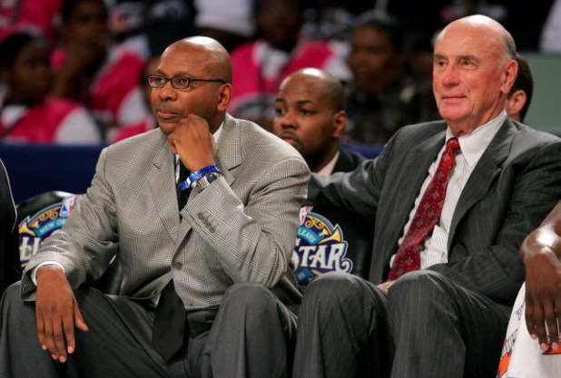 NEW ORLEANS - FEBRUARY 15:  Head coach Darrell Walker (L) and assistant coach Bob Petitt of the Rookie team sit on the bench during the T-Mobile Rookie Challenge & Youth Jam part of 2008 NBA All-Star Weekend at the New Orleans Arena on February 15, 2008 i