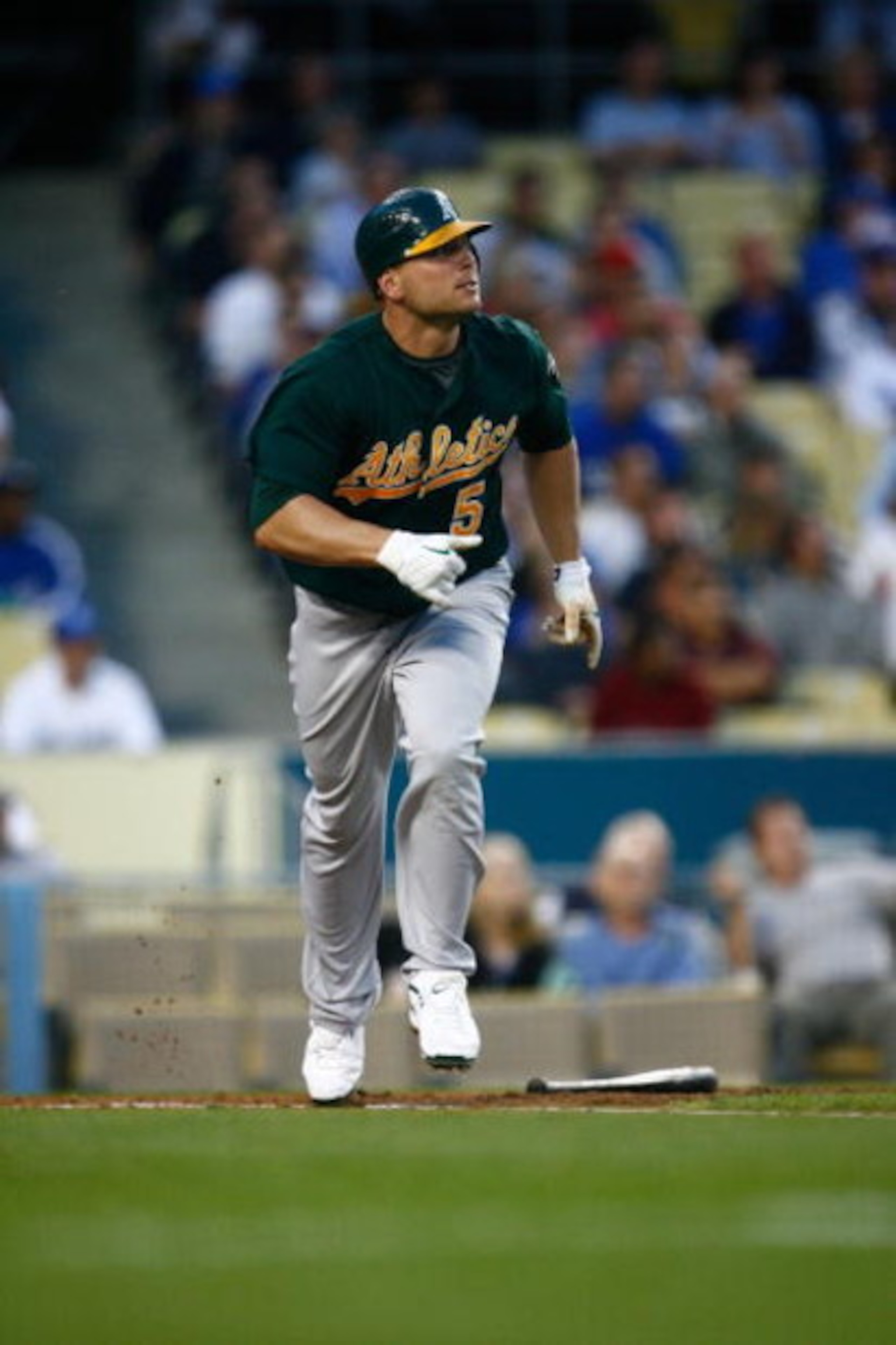 LOS ANGELES, CA - JUNE 16:  Matt Holliday #5 of the Oakland Athletics bats against the Los Angeles Dodgers at Dodger Stadium on June 16, 2009 in Los Angeles, California. The Dodgers defeated the Athletics 5-4 in ten innings.  (Photo by Jeff Gross/Getty Im