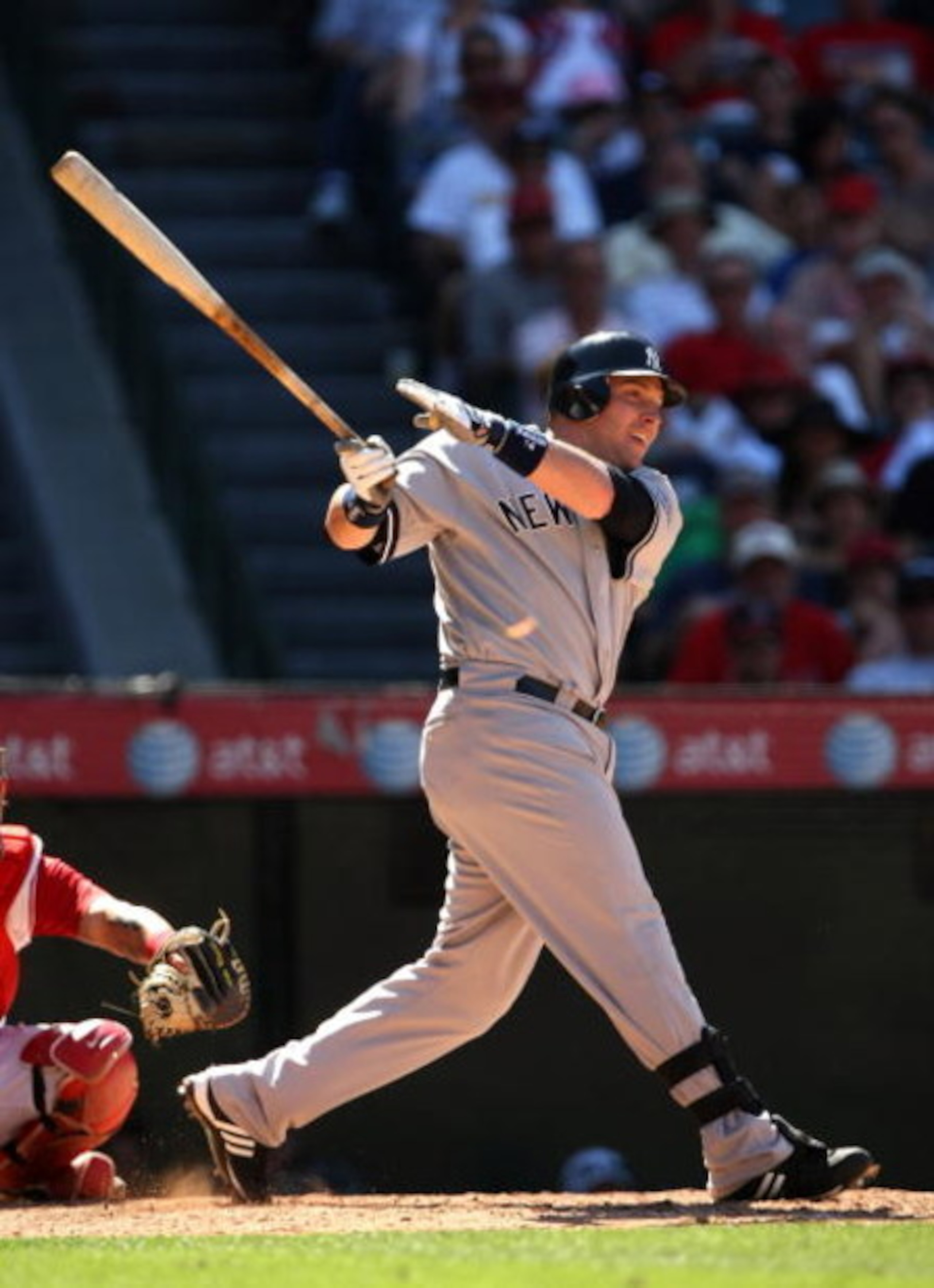 ANAHEIM, CA - JULY 11:  Eric Hinske #14 of the New York Yankees bats against the Los Angeles Angels of Anaheim in the seventh inning on July 11, 2009 at Angel Stadium in Anaheim, California.  The Angels won 12-8.  (Photo by Stephen Dunn/Getty Images)