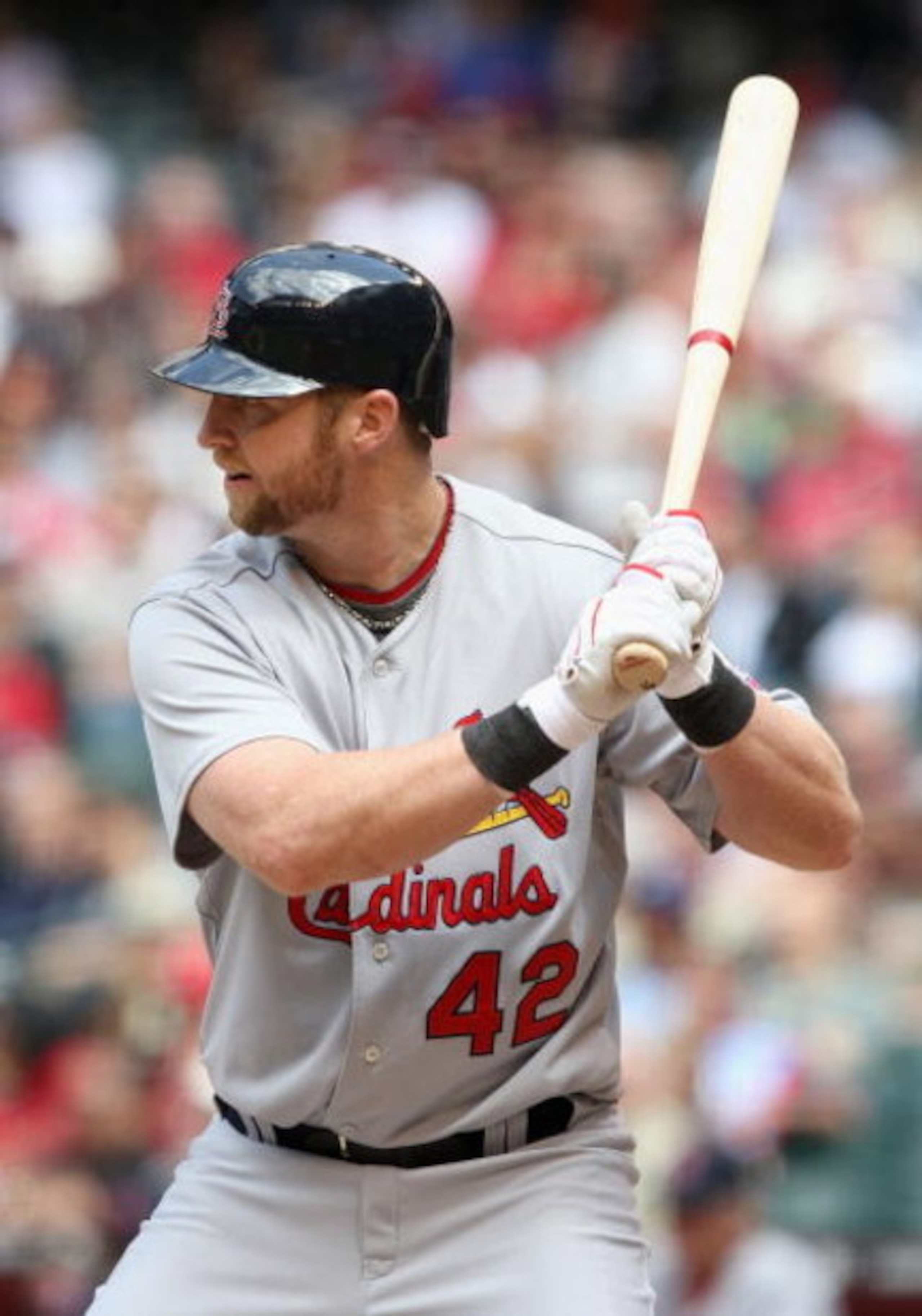 PHOENIX - APRIL 15:  Chris Duncan of the St. Louis Cardinals bats against the Arizona Diamondbacks during the game at Chase Field on April 15, 2009 in Phoenix, Arizona. The Cardinals defeated the Diamondbacks 12-7.  (Photo by Christian Petersen/Getty Imag