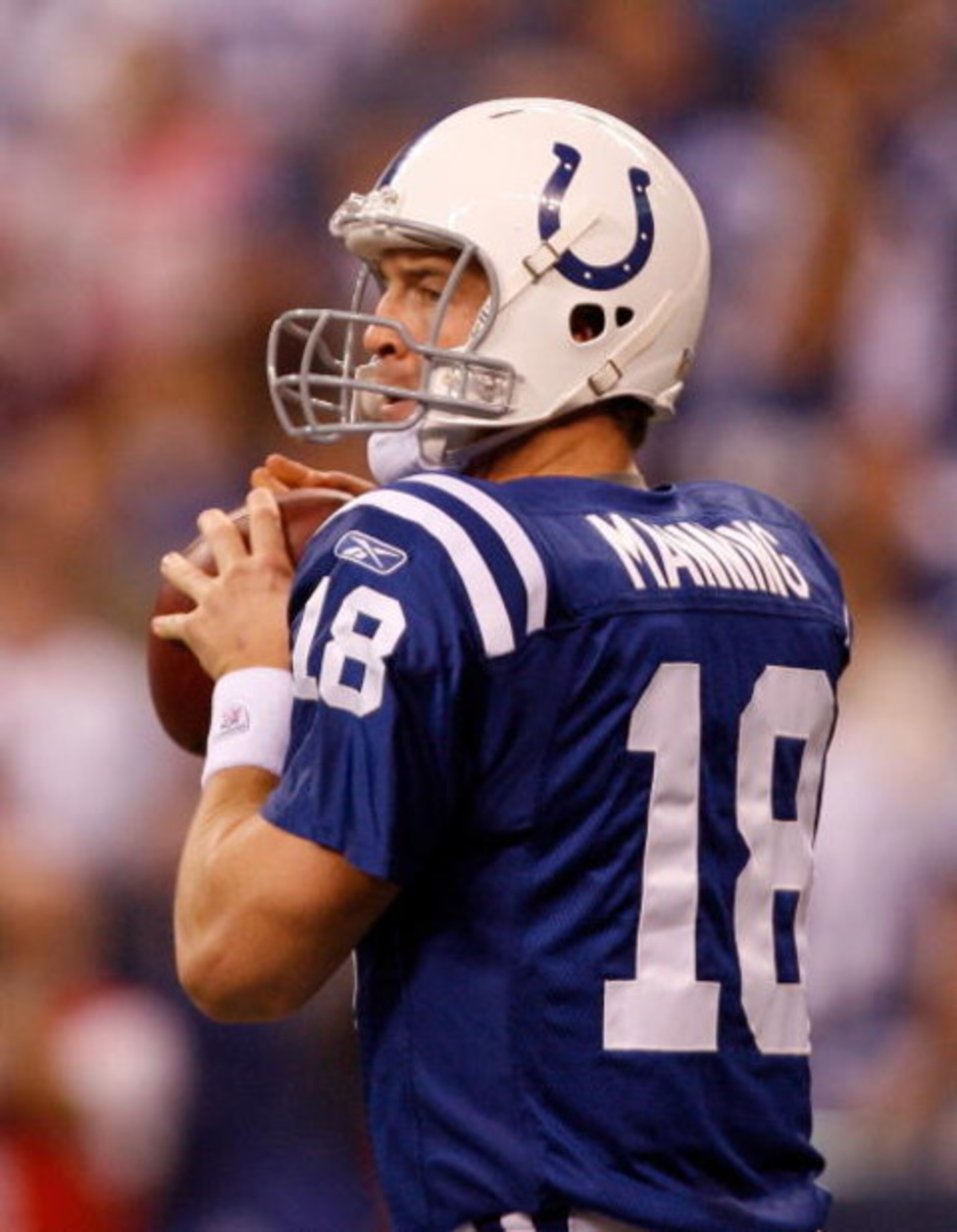 INDIANAPOLIS - NOVEMBER 16: Peyton Manning #18 of the Indianapolis Colts prepares to throw against the Houston Texans during the game at Lucas Oil Stadium on November 17, 2008 in Indianapolis, Indiana. (Photo by Harry How/Getty Images) INDIANAPOLIS - NOVEMBER 16: Peyton Manning #18 of the Indianapolis Colts prepares to throw against the Houston Texans during the game at Lucas Oil Stadium on November 17, 2008 in Indianapolis, Indiana. (Photo by Harry How/Getty Images)