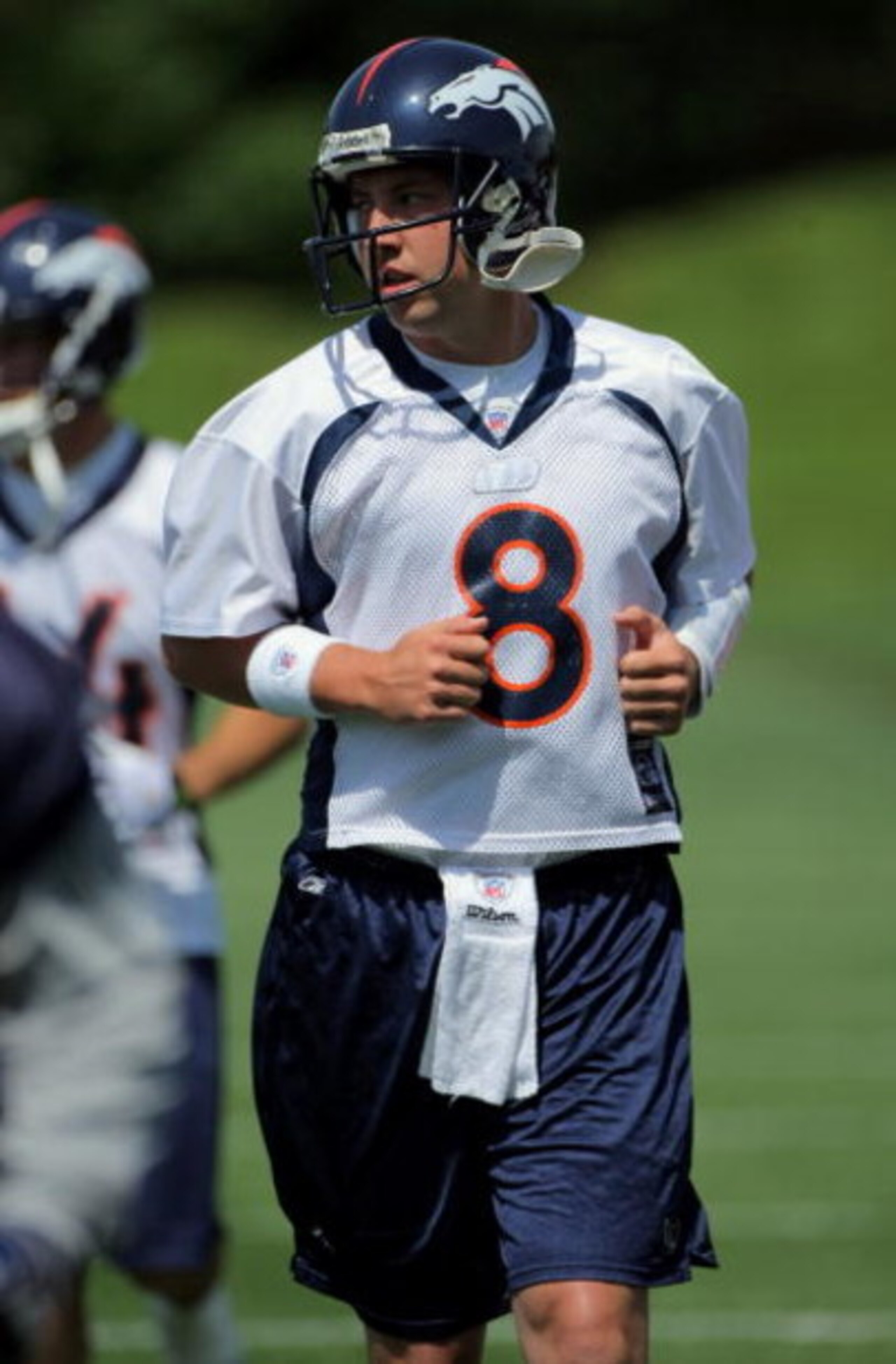 ENGLEWOOD, CO - JUNE 12: Quarterback Kyle Orton #8 of the Denver Broncos warms up during minicamp practice at the Broncos Dove Valley training facility on June 12, 2009 in Englewood, Colorado. (Photo by Doug Pensinger/Getty Images) ENGLEWOOD, CO - JUNE 12: Quarterback Kyle Orton #8 of the Denver Broncos warms up during minicamp practice at the Broncos Dove Valley training facility on June 12, 2009 in Englewood, Colorado. (Photo by Doug Pensinger/Getty Images)
