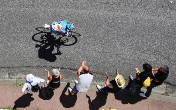 SAINT-GAUDENS, FRANCE - JULY 12:  Pierrick Fedrigo of BBOX Bouygues Telecom makes an attack on stage nine of the 2009 Tour de France from Saint-Gaudens to Tarbes, on July 10, 2009 in Saint-Gaudens.  (Photo by Bryn Lennon/Getty Images)