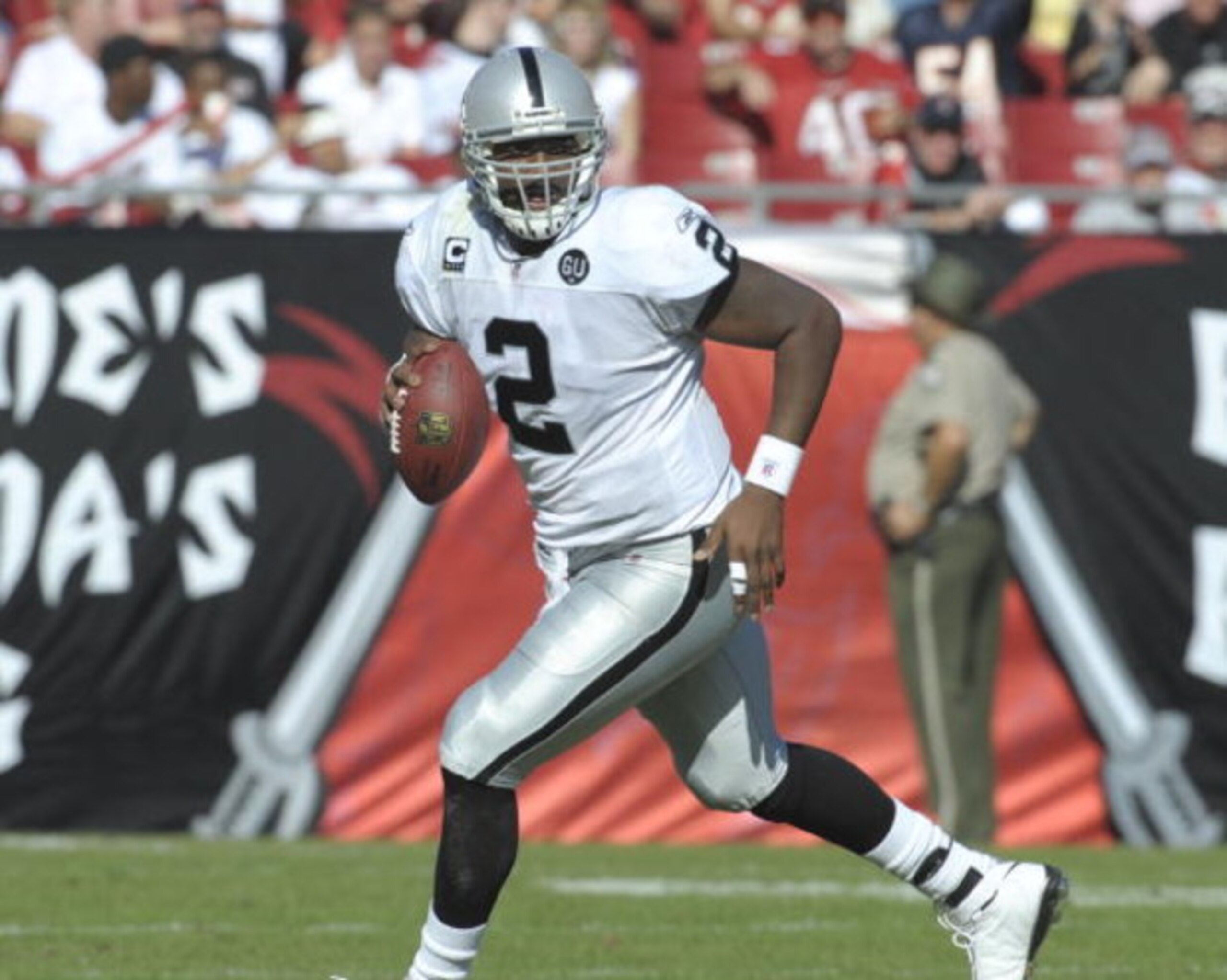 TAMPA, FL - DECEMBER 28: Quarterback JaMarcus Russell #2 of the Oakland Raiders sets to pass against the Tampa Bay Buccaneers at Raymond James Stadium on December 28, 2008 in Tampa, Florida. (Photo by Al Messerschmidt/Getty Images) TAMPA, FL - DECEMBER 28: Quarterback JaMarcus Russell #2 of the Oakland Raiders sets to pass against the Tampa Bay Buccaneers at Raymond James Stadium on December 28, 2008 in Tampa, Florida. (Photo by Al Messerschmidt/Getty Images)