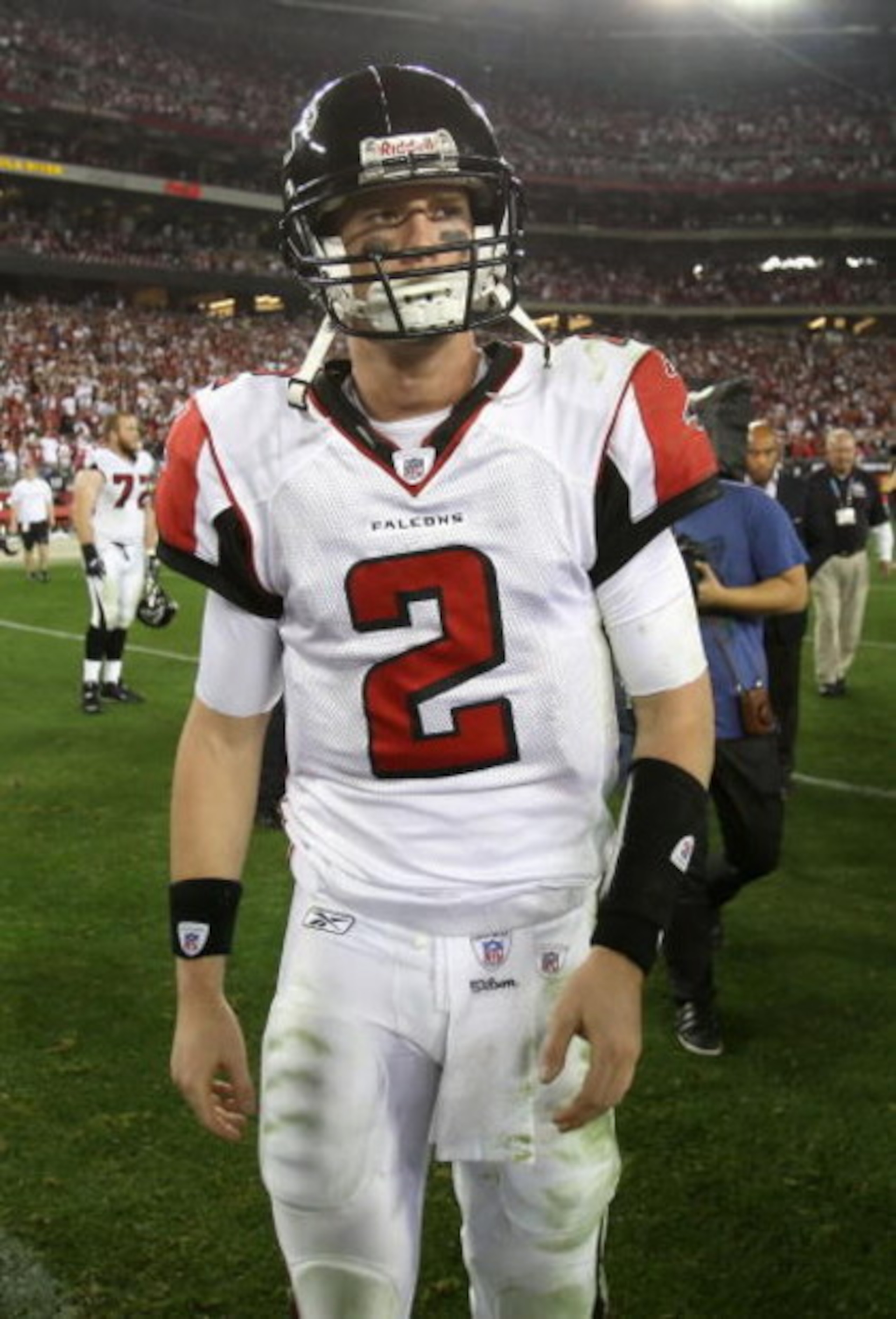 GLENDALE, AZ - JANUARY 03:  Quarterback Matt Ryan #2 of the Atlanta Falcons walks off the field after beind defeated in the NFC Wild Card Game against the Arizona Cardinals on January 3, 2009 at University of Phoenix Stadium in Glendale, Arizona. The Card