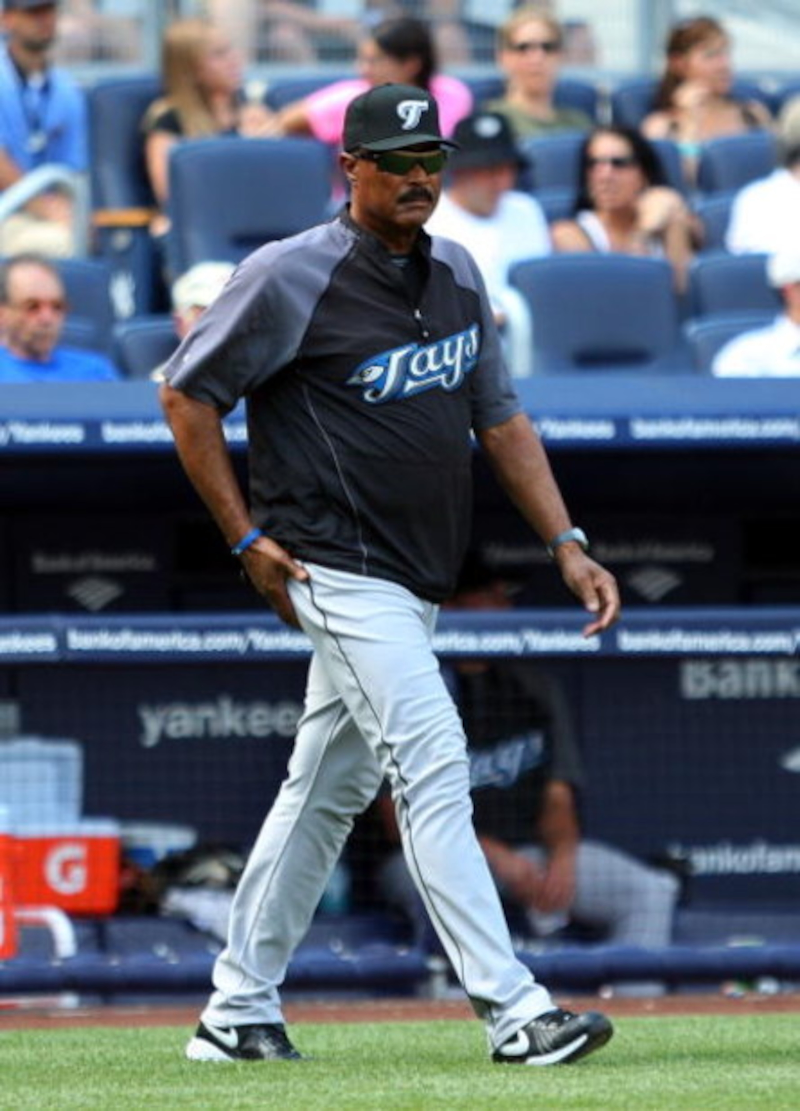 NEW YORK - JULY 06:  Manager Cito Gaston of the Toronto Blue Jays looks on against the New York Yankees on July 6, 2009 at Yankee Stadium in the Bronx borough of New York City.  (Photo by Jim McIsaac/Getty Images)