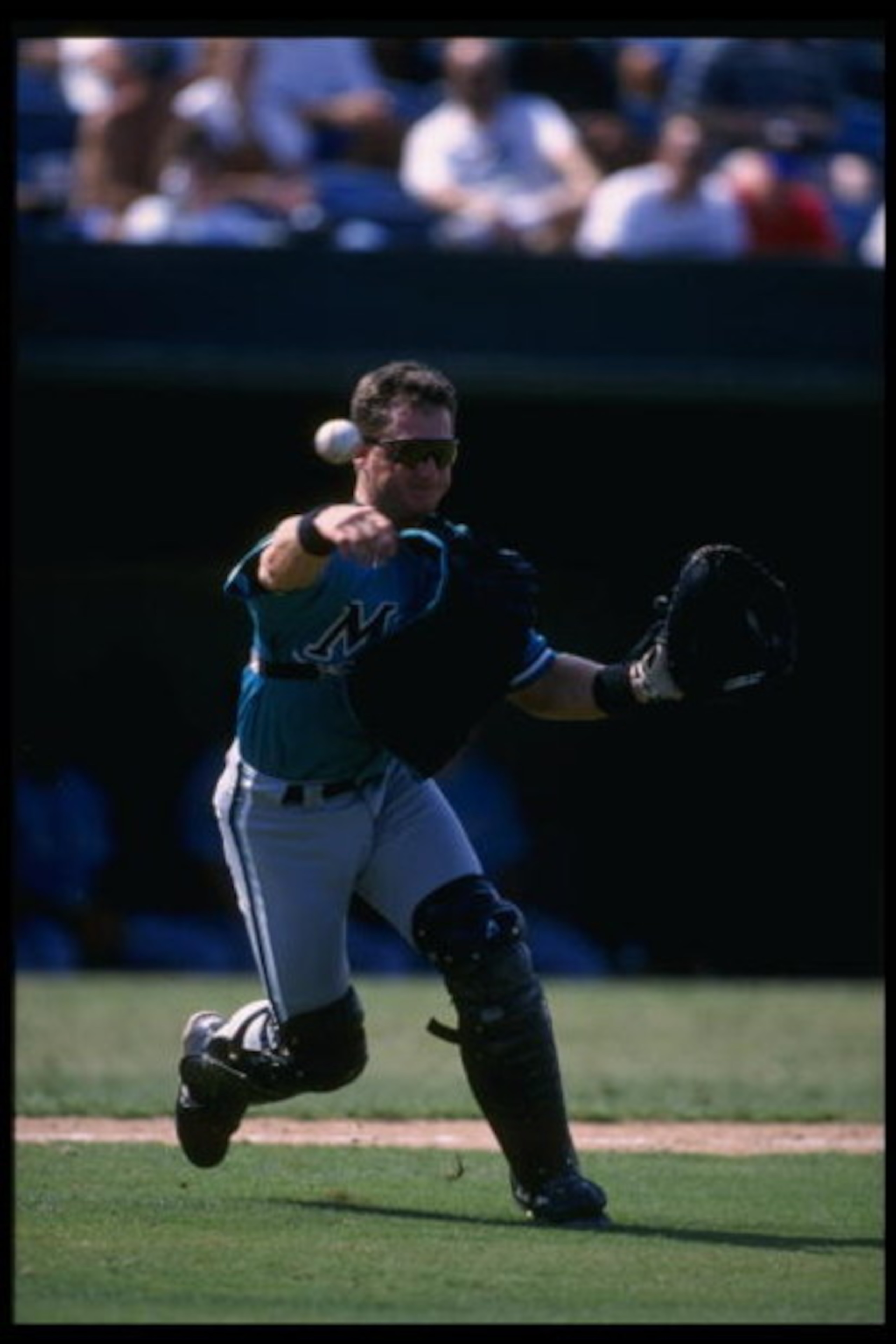 25 Mar 1997:  Catcher Gregg Zaun of the Florida Marlins throws the ball to first base during the Marlins 8-5 spring training loss to the Baltimore Orioles in Ft. Lauderdale, Florida. Mandatory Credit: Jamie Squire  /Allsport