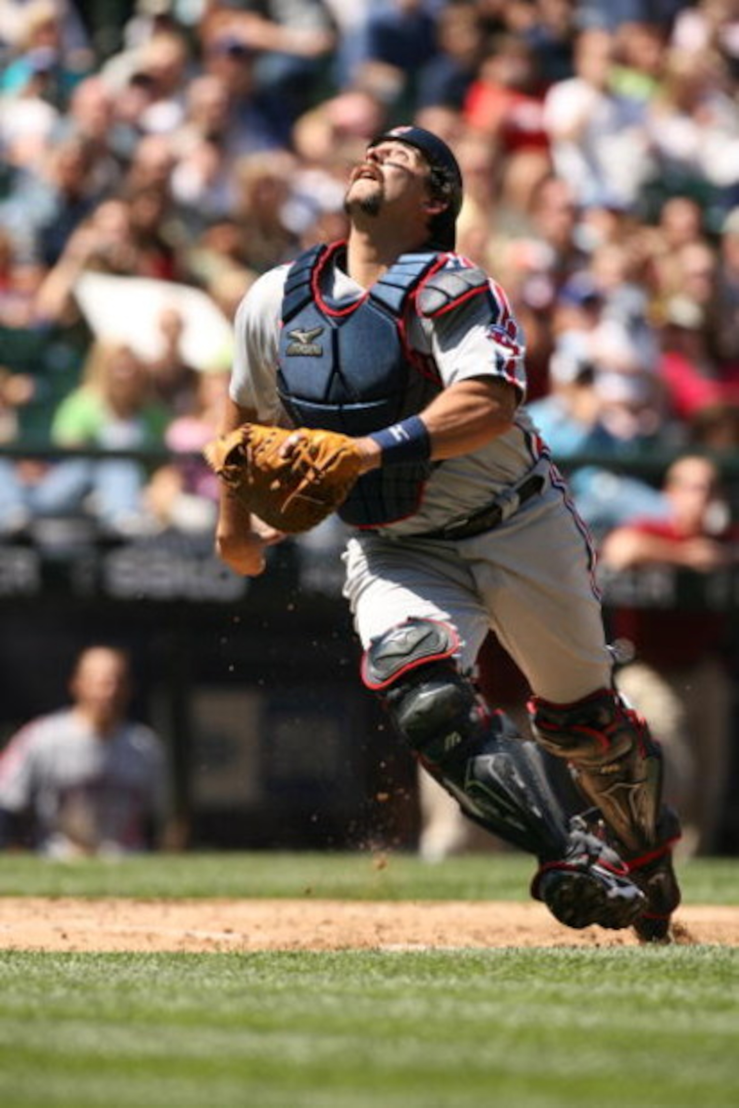 SEATTLE - JULY 19:  Sal Fasano #44 of the Cleveland Indians gets under a pop up against the Seattle Mariners on July 19, 2008 at Safeco Field in Seattle, Washington. (Photo by Otto Greule Jr/Getty Images)