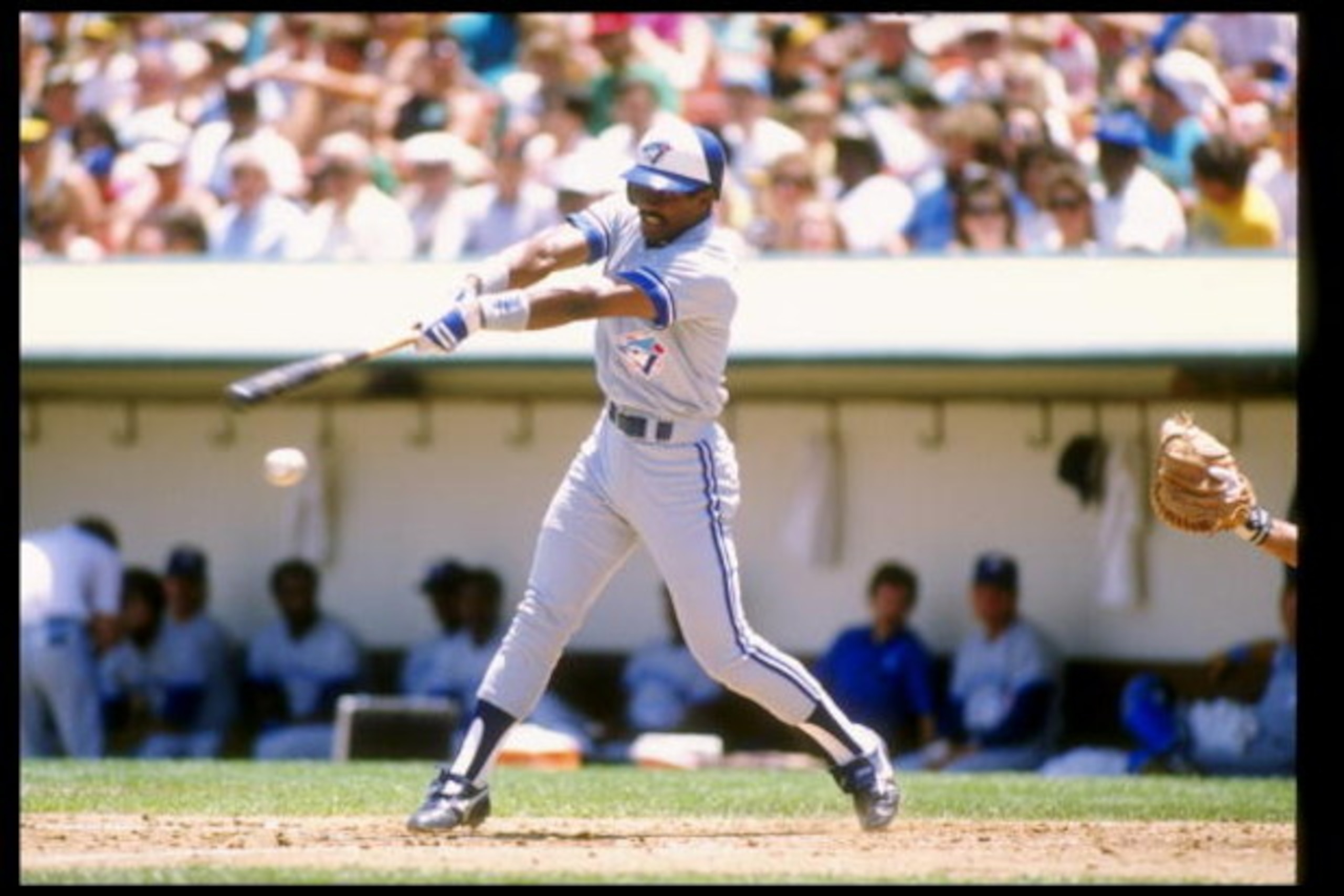 1990:  Lloyd Moseby of the Toronto Blue Jays swings at the ball during a game. Mandatory Credit: Rick Stewart  /Allsport