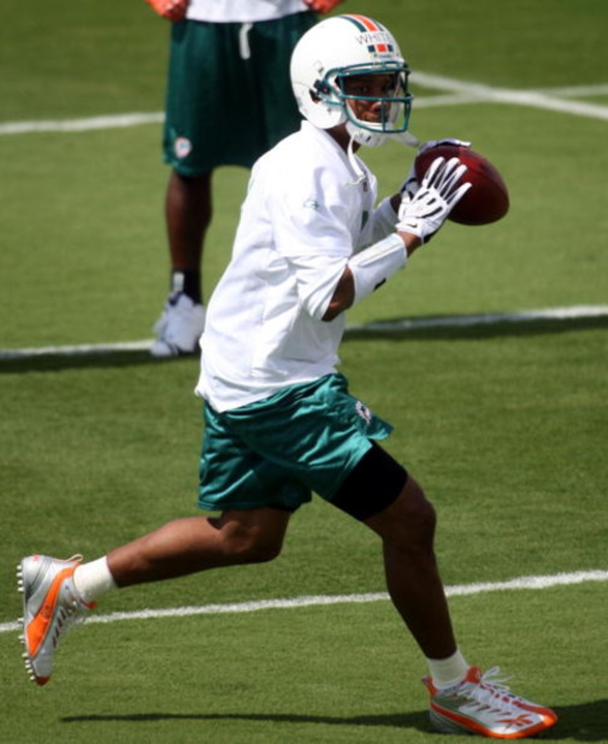 DAVIE, FL - MAY 02:  Rookie quarterback Pat White  #6 of the Miami Dolphins drops back to pass during mini camp on May 2, 2009 at the Miami Dolphins Training facility in Davie, Florida.  (Photo by Marc Serota/Getty Images)