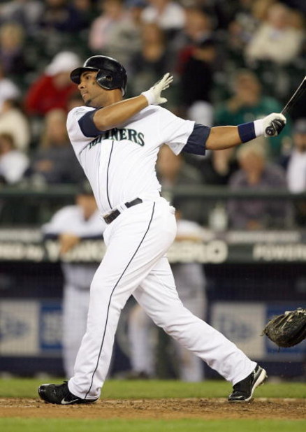 SEATTLE - SEPTEMBER 16: Wladimir Balentien #50of the Seattle Mariners swings at the pitch against the Tampa Bay Devil Rays on September 16, 2007 at Safeco Field in Seattle, Washington. The Devil Rays defeated the Mariners 9-2. (Photo by Otto Greule Jr/Get