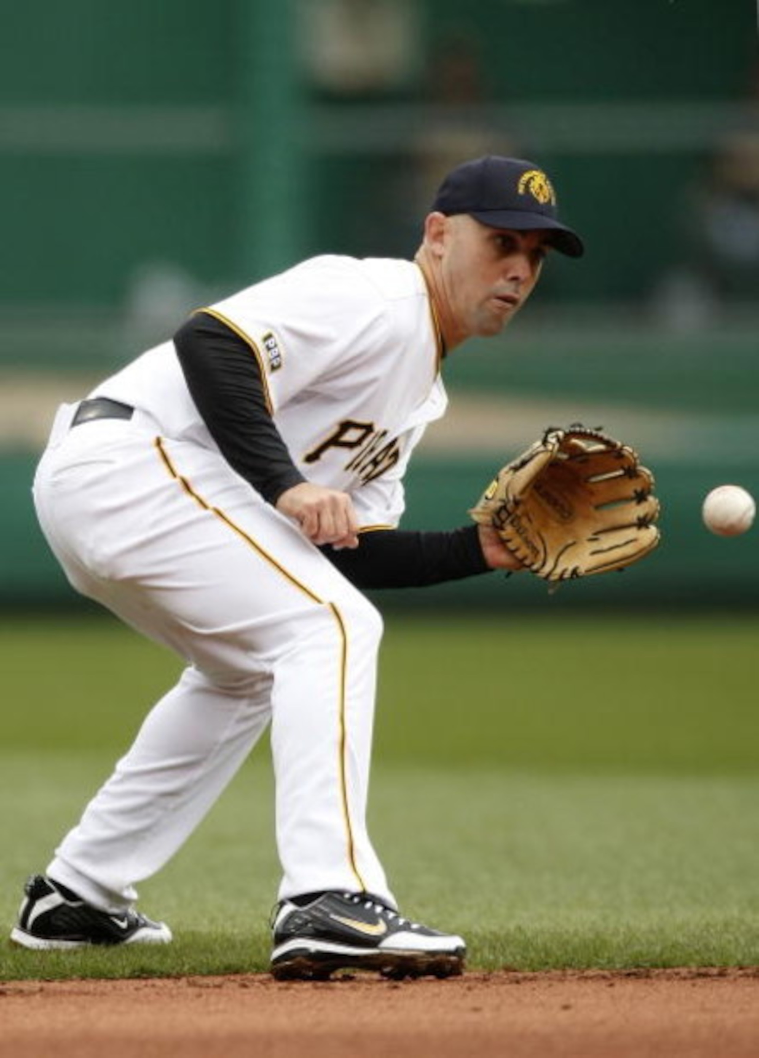 PITTSBURGH - APRIL 13:  Jack Wilson #2 of the Pittsburgh Pirates fields a third inning ground ball while playing the Houston Astros during the Pirates Home Opener at PNC Park April 13, 2009 in Pittsburgh, Pennsylvania.  (Photo by Gregory Shamus/Getty Imag