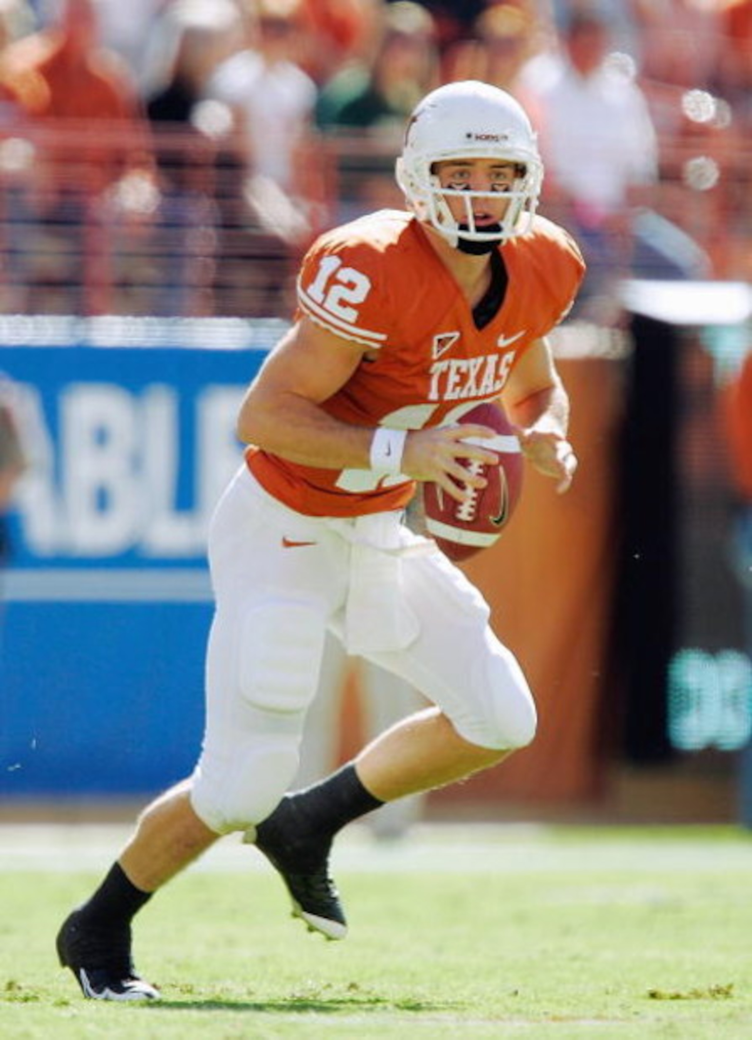 AUSTIN, TX - NOVEMBER 8:  Quarterback Colt McCoy #12 of the Texas Longhorns looks to pass the ball during the game against the Baylor Bears on November 8, 2008 at Darrell K Royal-Texas Memorial Stadium in Austin, Texas.  Texas won 45-21. (Photo by Brian B