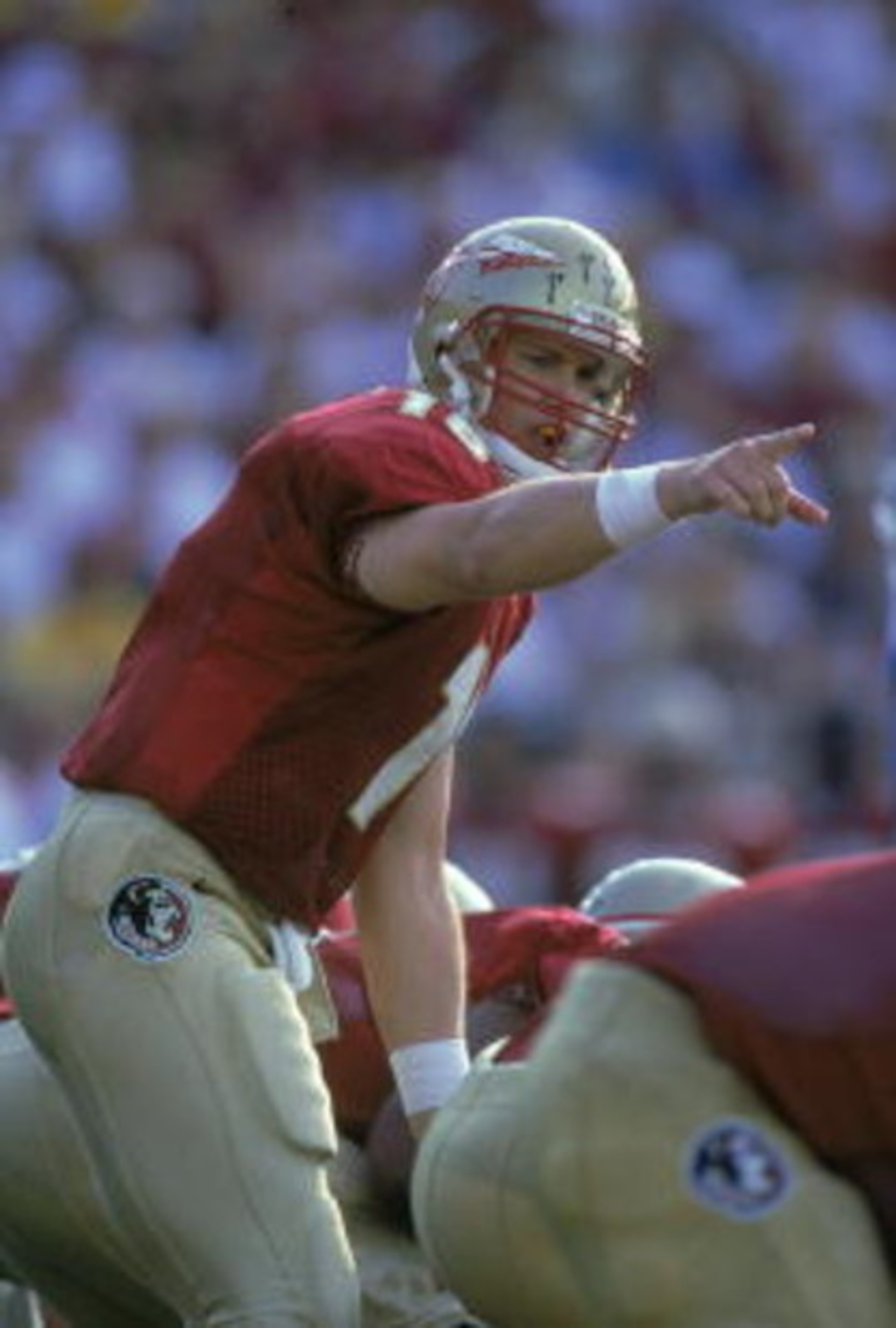 16 Sep 2000:  Quarterback Chris Weinke #16 of the Florida State Seminoles calls out a play during the game against the North Carolina Tar Heels at the Doak Cambell Stadium in Tallahassee, Florida. The Seminoles defeated the Tar Heels 63-14.Mandatory Credi