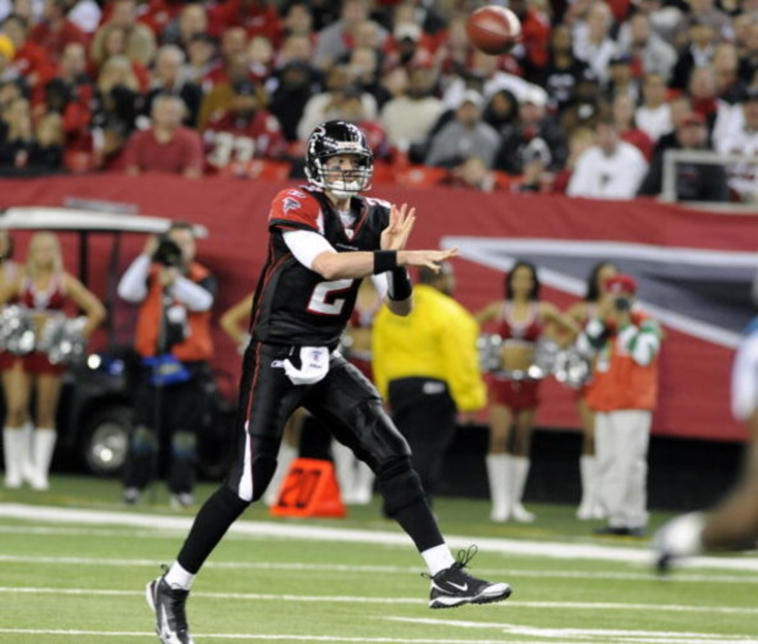 ATLANTA - NOVEMBER 23: Quarterback Matt Ryan #2 of the Atlanta Falcons releases a pass against the Carolina Panthers at the Georgia Dome on November 23, 2008 in Atlanta, Georgia.  (Photo by Al Messerschmidt/Getty Images)