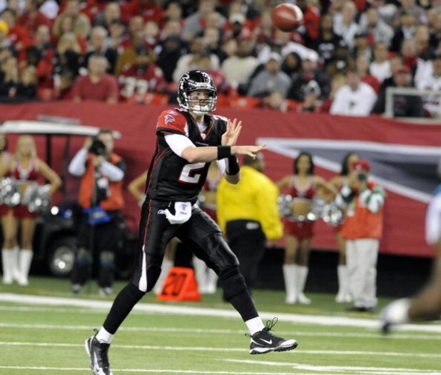 ATLANTA - NOVEMBER 23: Quarterback Matt Ryan #2 of the Atlanta Falcons releases a pass against the Carolina Panthers at the Georgia Dome on November 23, 2008 in Atlanta, Georgia.  (Photo by Al Messerschmidt/Getty Images)
