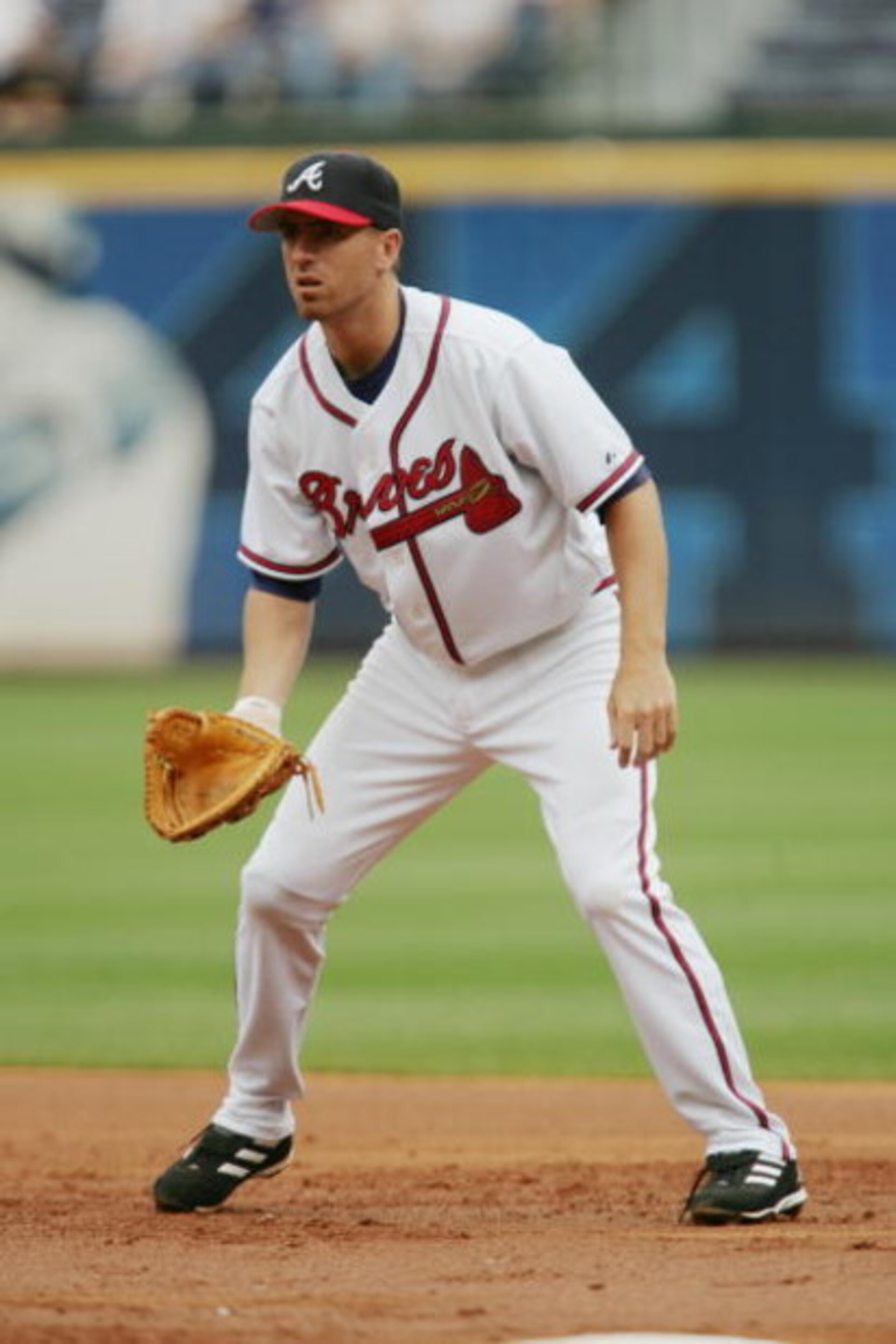 ATLANTA - APRIL 13:  Infielder Adam LaRoche #19 of the Atlanta Braves plays defense against the Washington Nationals at Turner Field on April 13, 2005 in Atlanta, Georgia.  The  Nationals defeated the Braves 11-4.  (Photo by Doug Pensinger /Getty Images)
