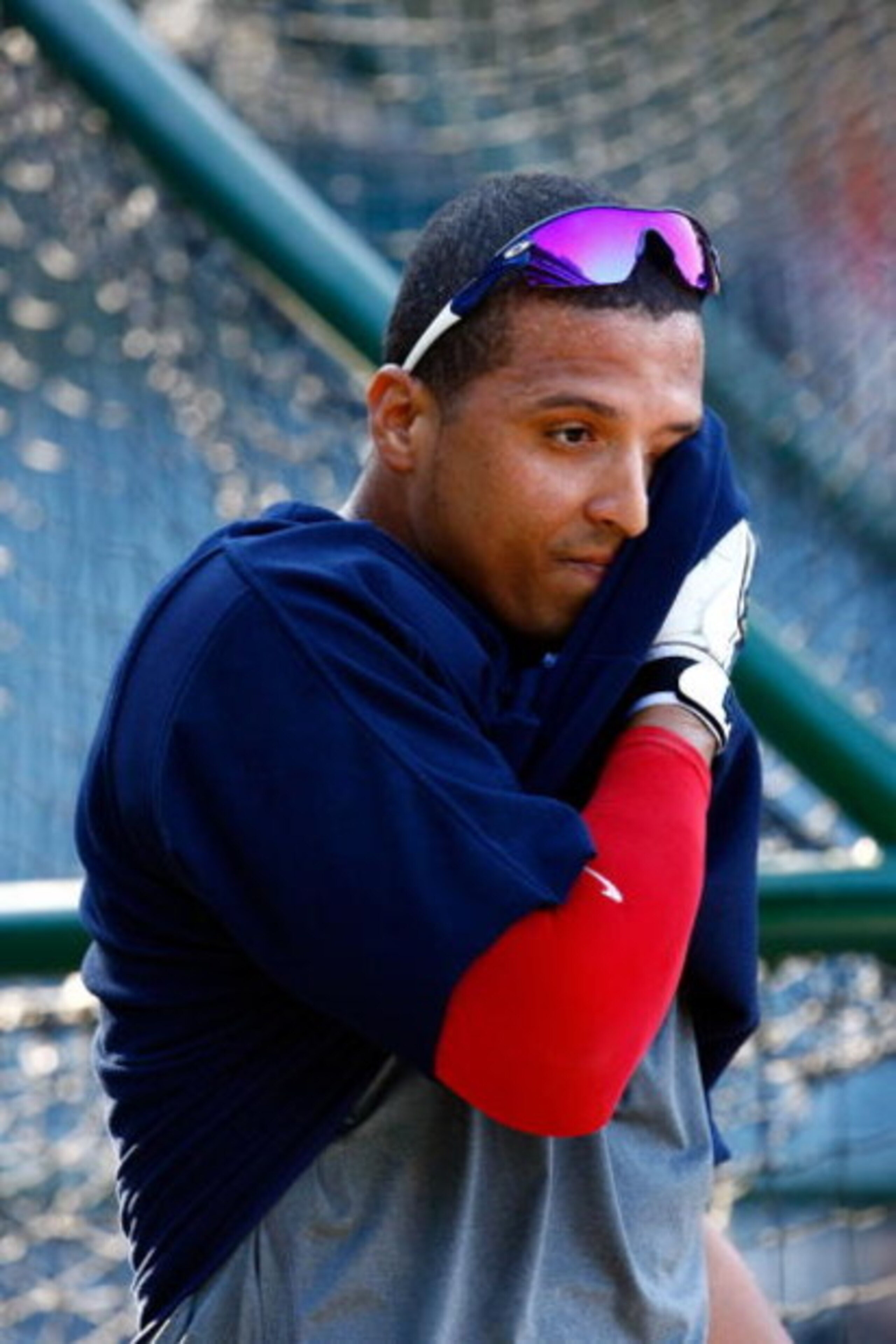 ANAHEIM, CA - JULY 27:  Victor Martinez #41 of the Cleveland Indians takes batting practice prior to the game against the Los Angeles Angels of Anaheim at Angel Stadium on July 27, 2009 in Anaheim, California.  (Photo by Jeff Gross/Getty Images)
