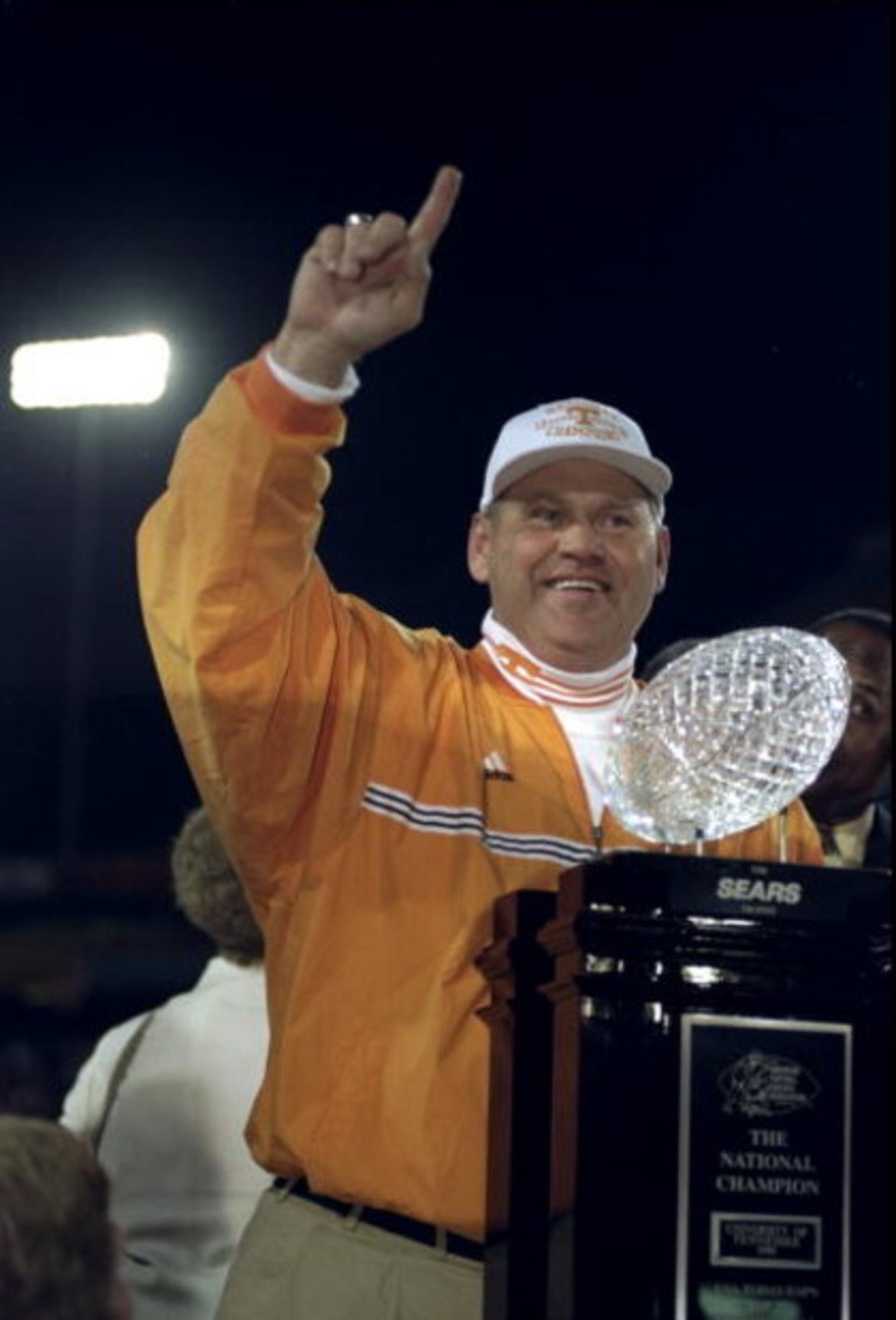 4 Jan 1999:  Head Coach Phillip Fulmer of the Tennessee Volunteers excepting an award after the Tostitos Fiesta Bowl Game against the Florida State Seminoles at the Sun Devil Stadium in Tempe, Arizona. The Volunteers defeated the Seminoles 23-16. Mandator
