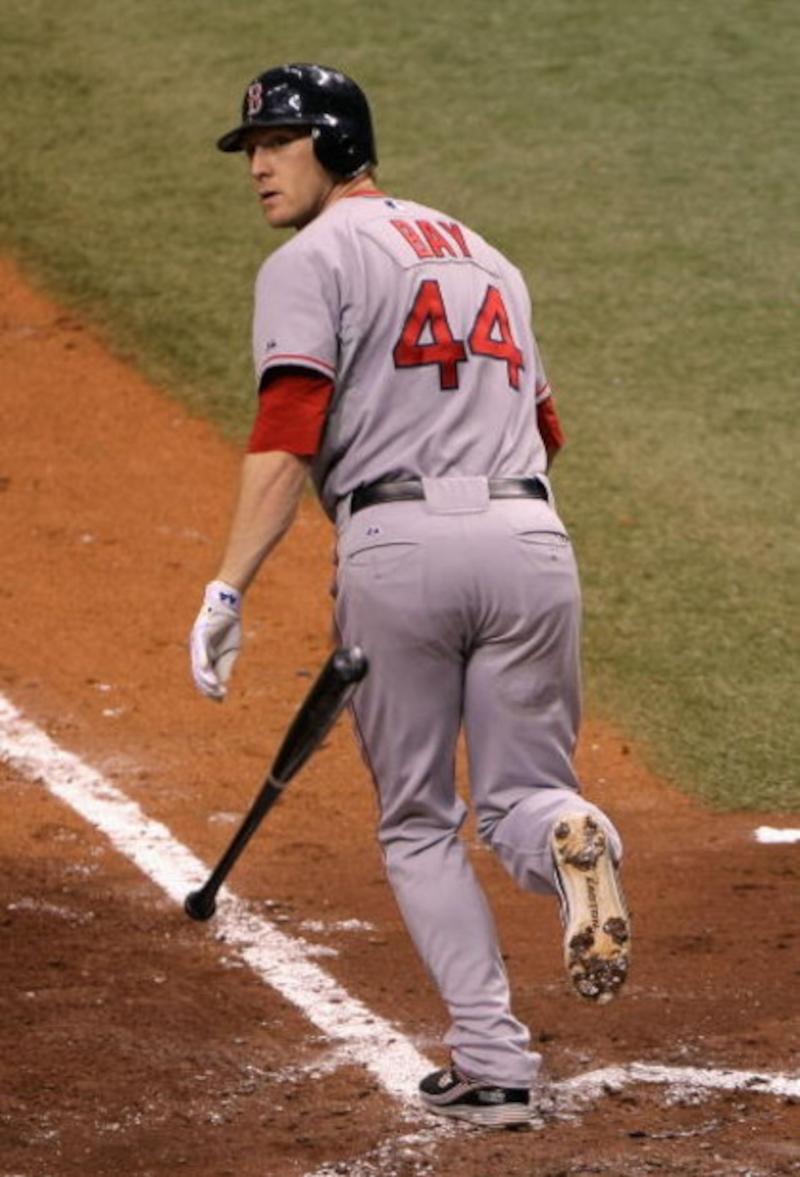 ST PETERSBURG, FL - OCTOBER 18:  Jason Bay #44 of the Boston Red Sox draws a walk against the Tampa Bay Rays in the second inning of game six of the American League Championship Series during the 2008 MLB playoffs on October 18, 2008 at Tropicana Field in