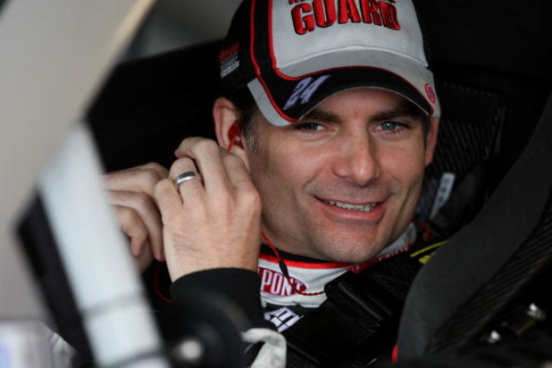 JOLIET, IL - JULY 10:  Jeff Gordon, driver of the #24 National Guard Patriot Academy/DuPont Chevrolet, sits in his car during practice for the NASCAR Sprint Cup Series LifeLock.com 400 at Chicagoland Speedway on July 10, 2009 in Joliet, Illinois.  (Photo 